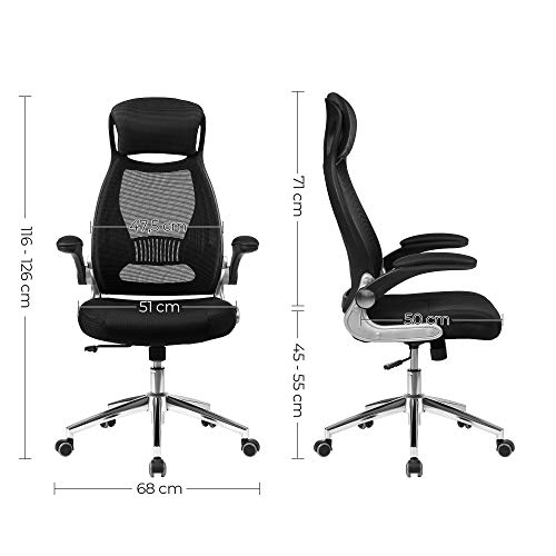 Thumbnail 2 de SONGMICS OBN86BK: Silla giratoria de oficina de malla con reposacabezas y soporte lumbar (altura ajustable, mecanismo sincronizado)