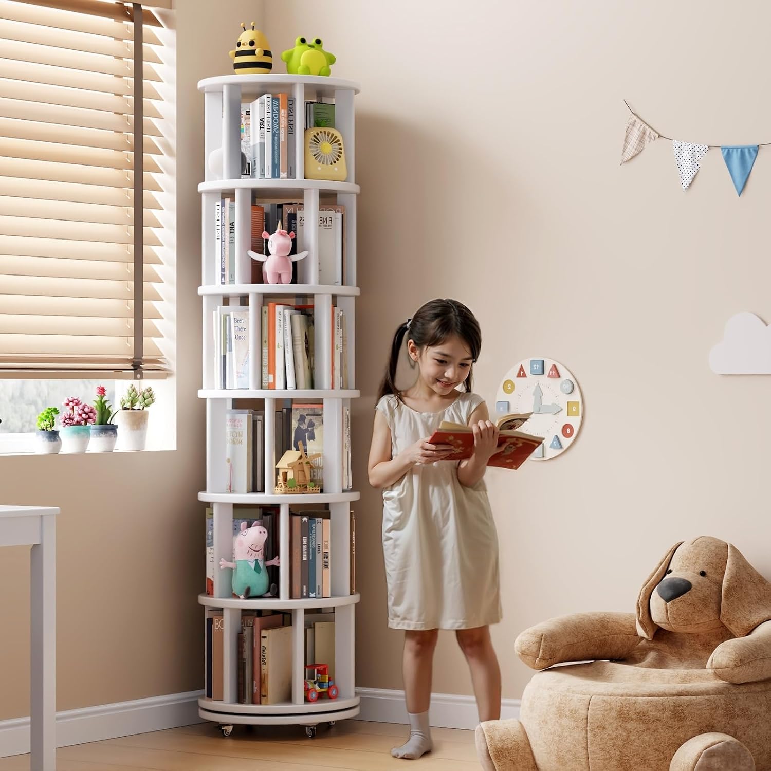 Detalle de Muwuele 6-Tier Rotating Bookshelf for Small Spaces