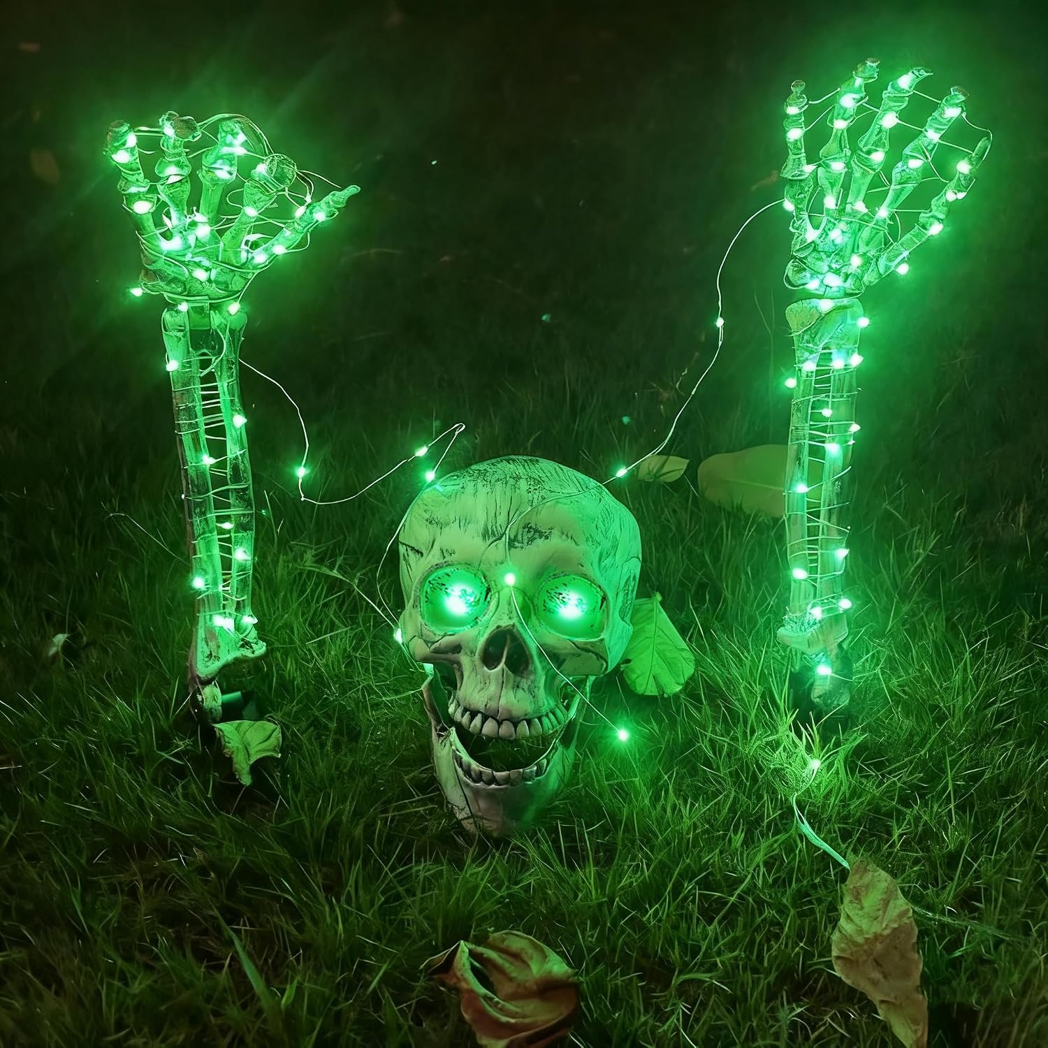 Detalle de Jkwiwe KLT-ZSQ Halloween Skeleton Stakes with 100 Green Lights