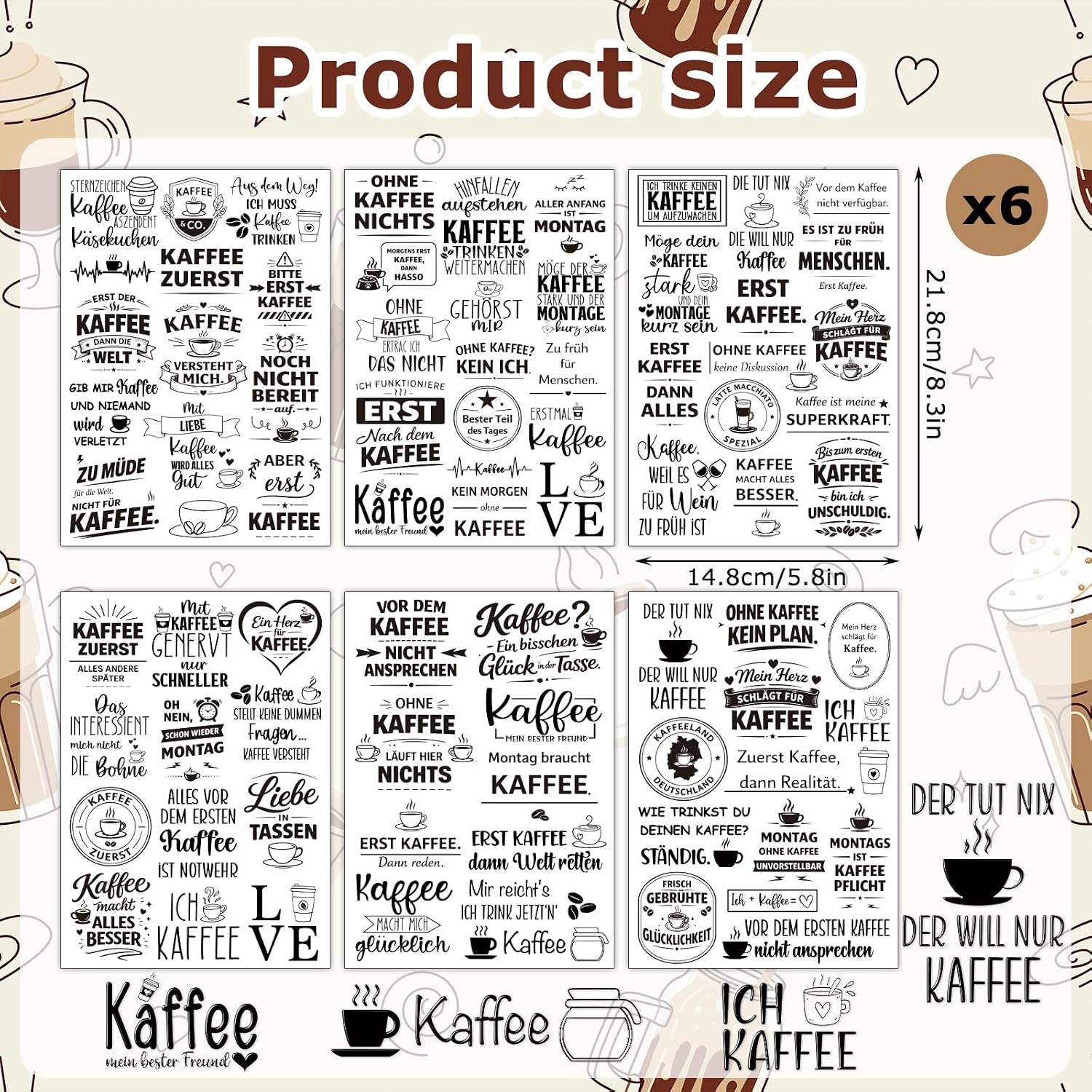 Thumbnail 1 de Rub-On Sticker Set Kaffee & Barista Sprüche – Abreibebilder für Glas, Keramik & Holz