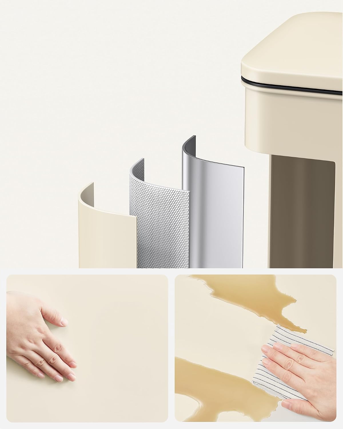 Detalle de SONGMICS UKLTB540A02 keukenpedaalemmer, 40 liter, zandbeige staal met softclose