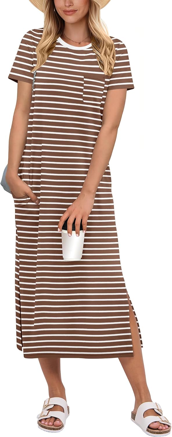 Thumbnail 6 de ANRABESS Women's Midi Dress: Casual Summer Tees Dress with Side Slits