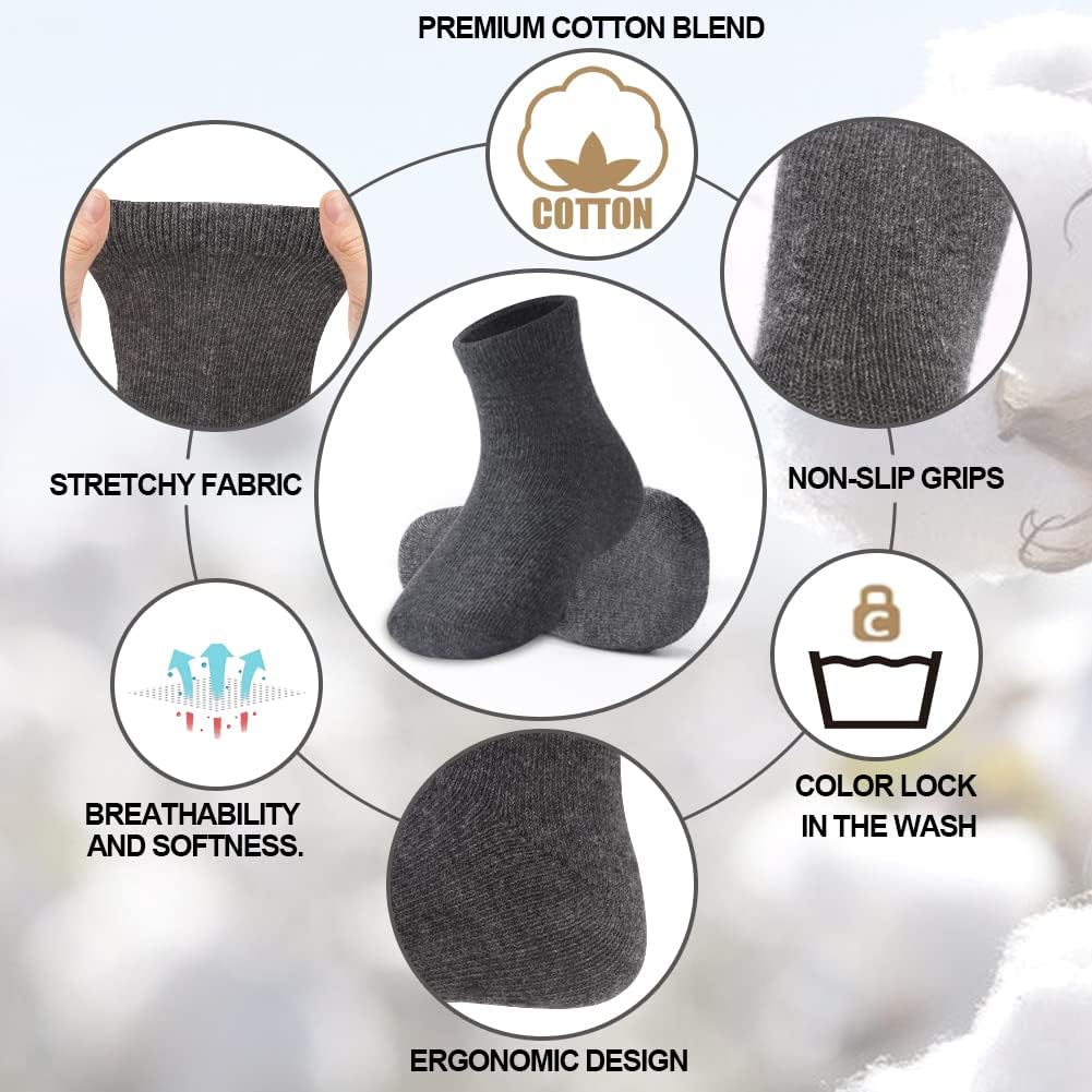 Detalle 2 de JAKIDAR 12-Pack Baby and Toddler Cotton Crew Socks with Non-Slip Grips