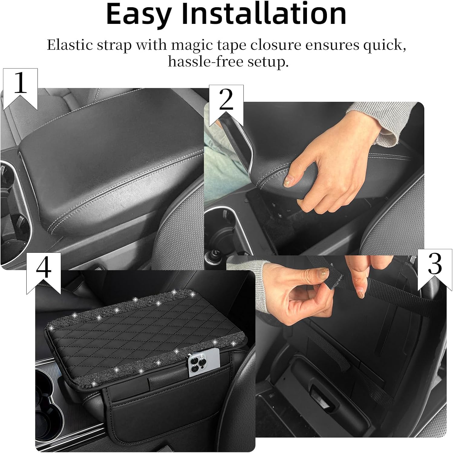 Thumbnail 4 de NBTEPEM Bling Car Center Console Cover with Leather Arm Rest and Dual Storage Pockets
