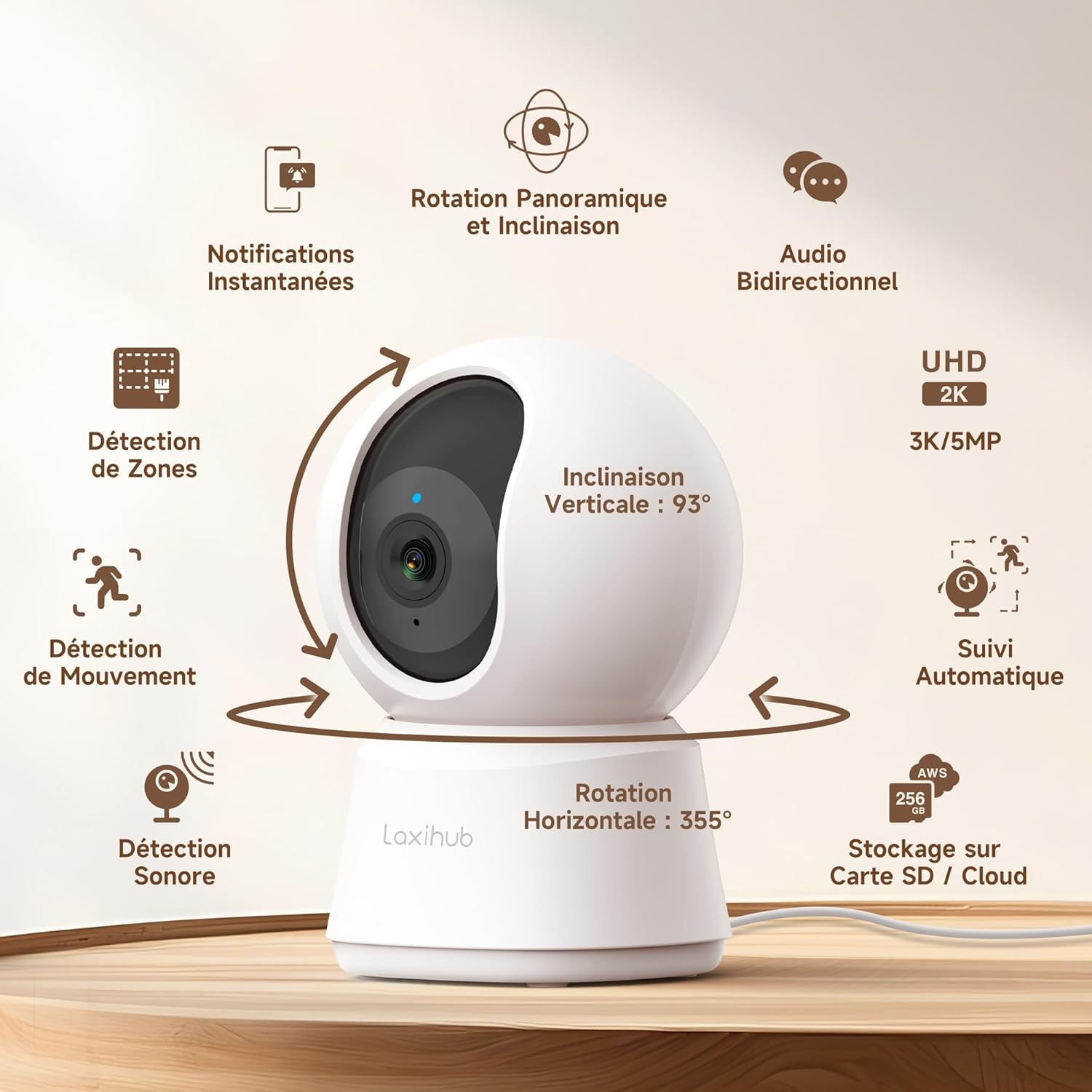 Thumbnail 1 de LAXIHUB 3K/5MP Caméra surveillance WiFi intérieur