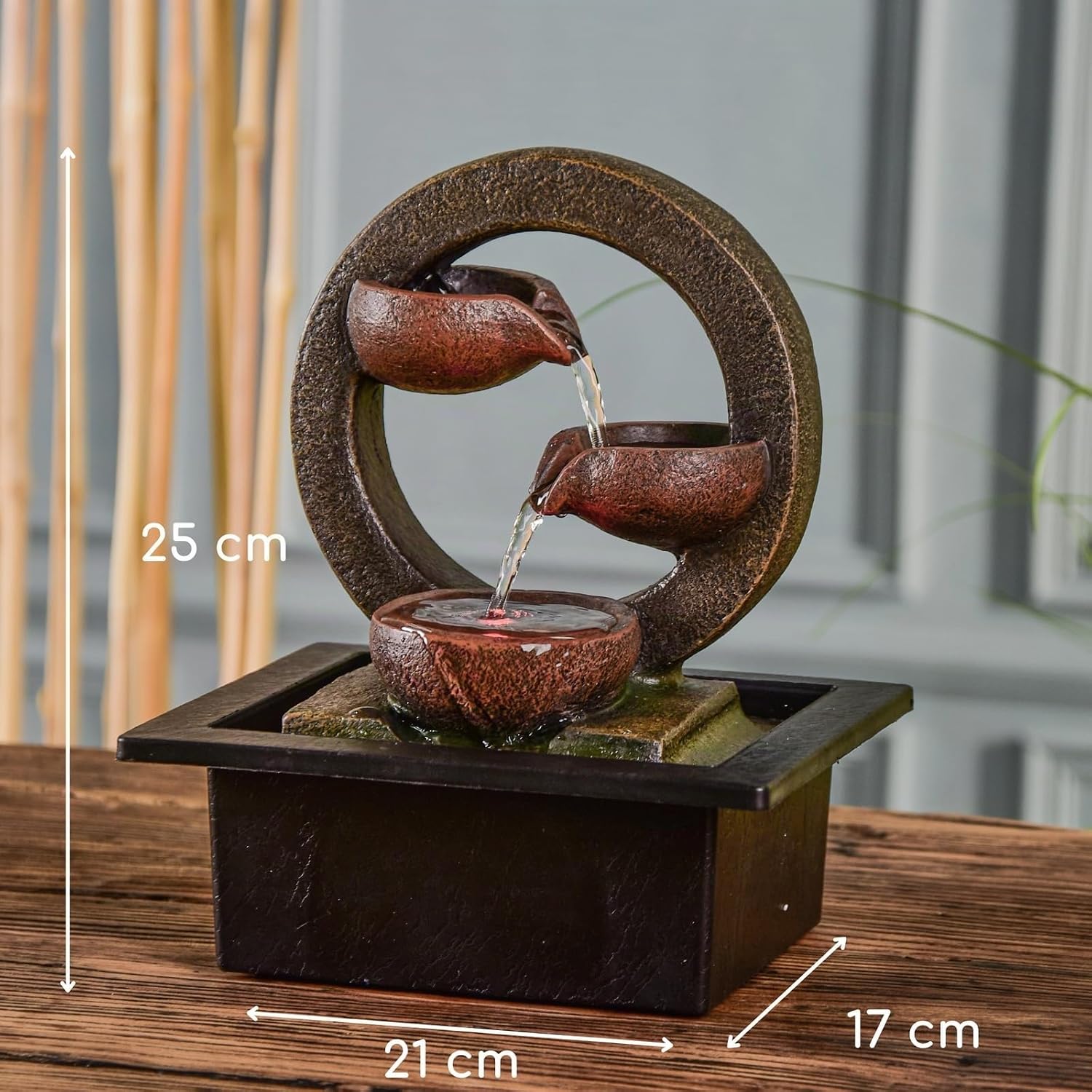 Detalle de Zen'Light Zen Terai – fontanna dekoracyjna z oświetleniem LED, żywica, 25 cm