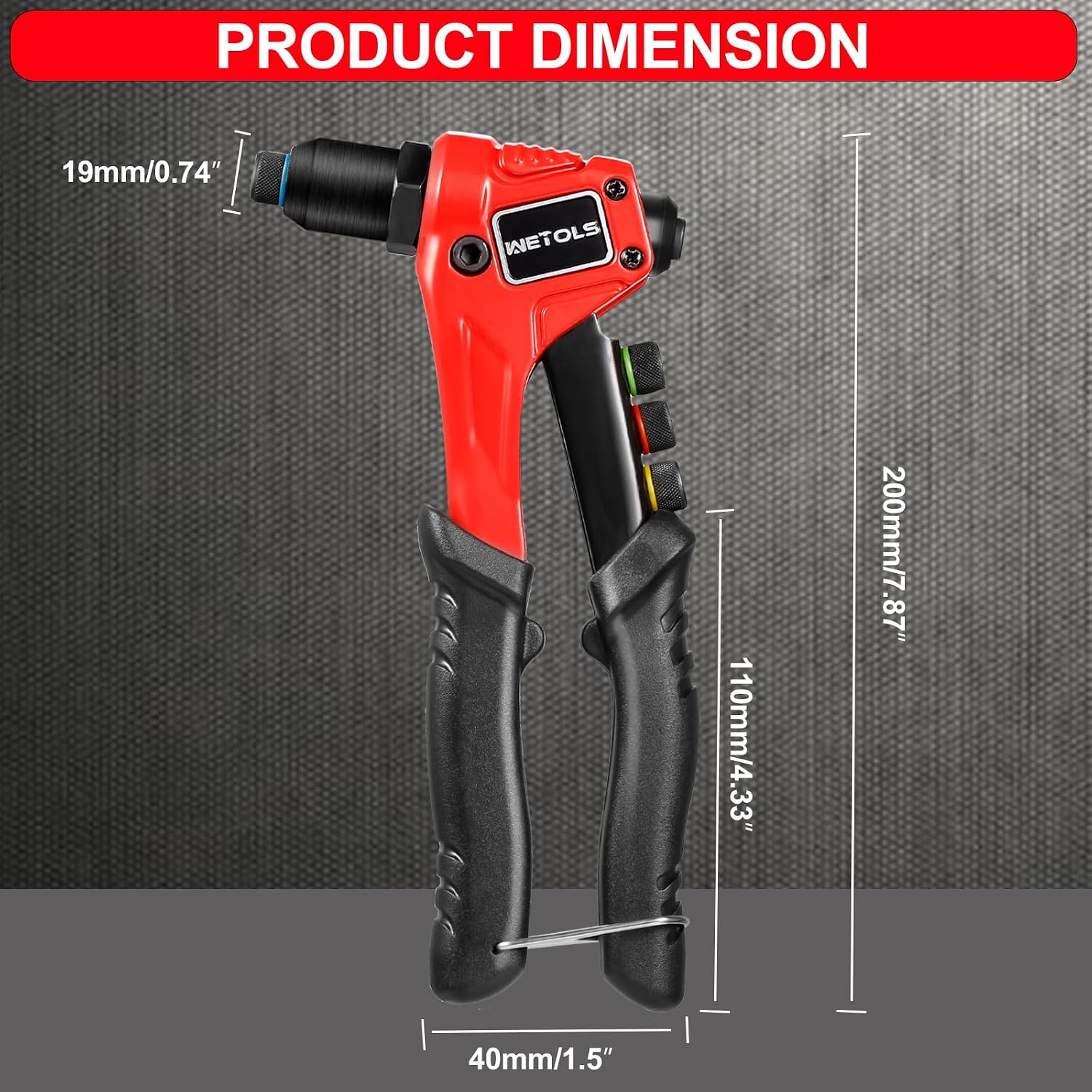 Thumbnail 6 de WETOLS WE-888 Pop Rivet Gun Kit, 4 Heads and 200 Rivets
