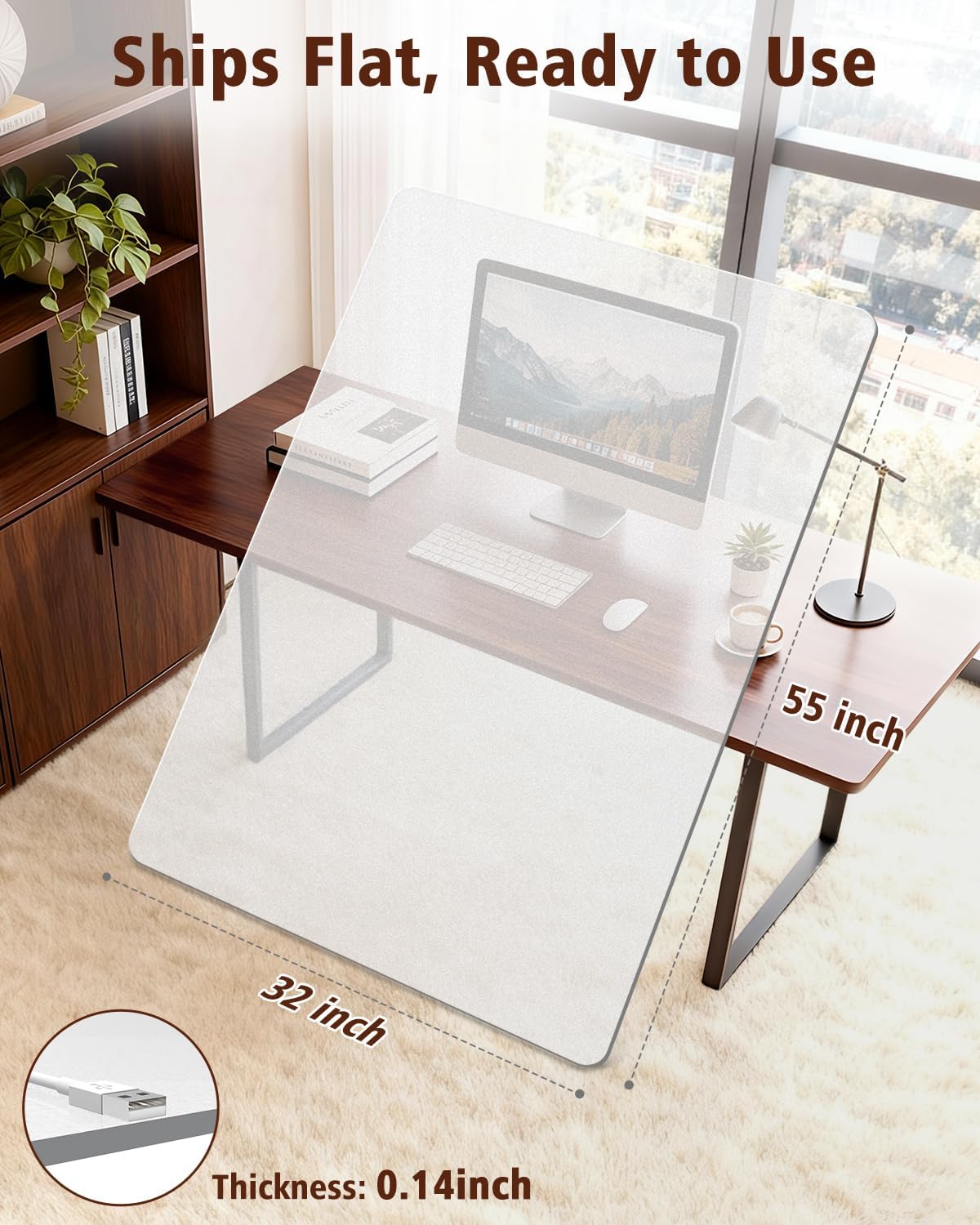 Detalle 2 de Soimeat Hard Frosted Office Chair Mat, 32" x 55", PET, 2-Pack