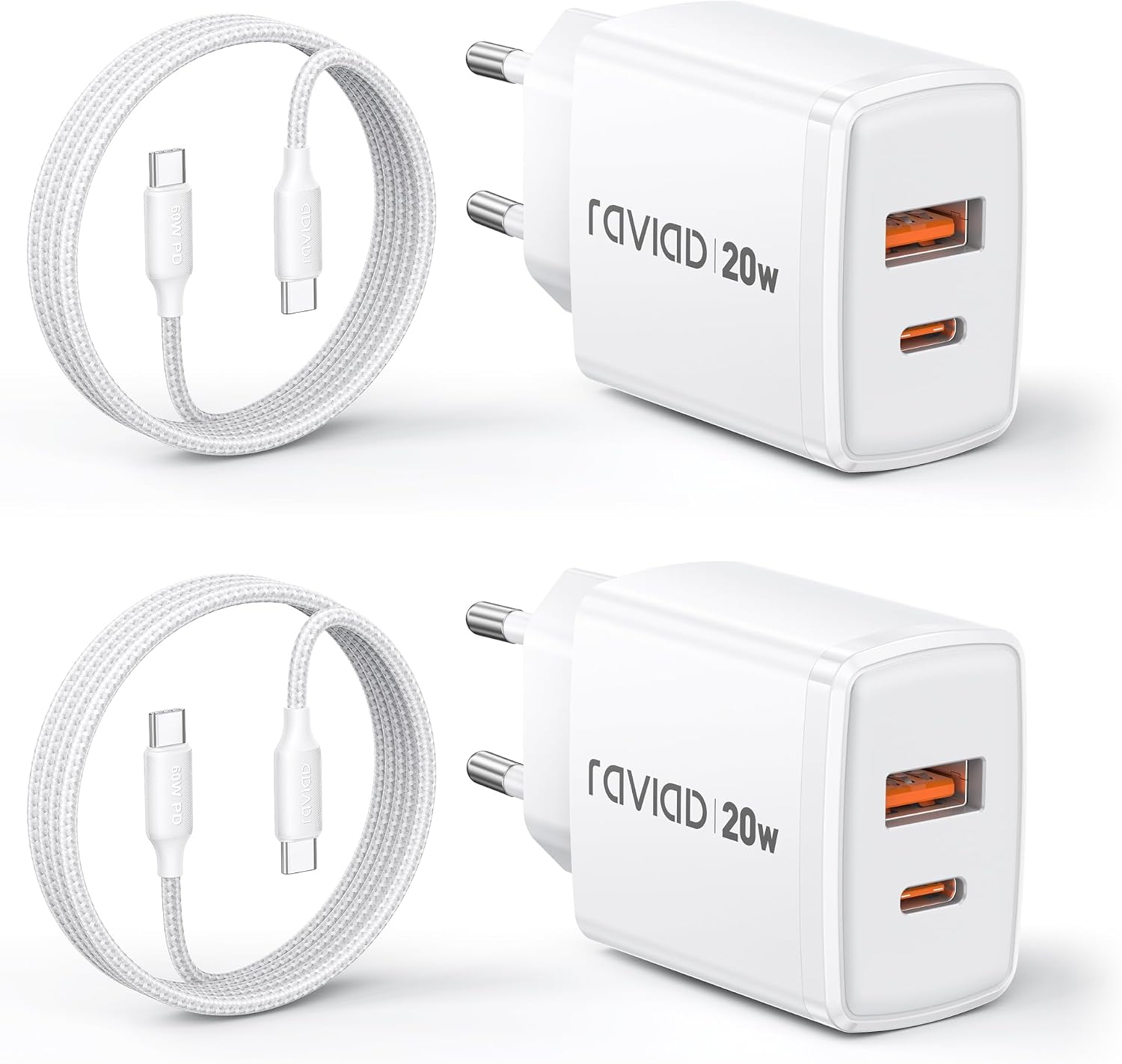 Detalle de RAVIAD 20W USB C Ladegerät 2er Pack mit 2-Port
