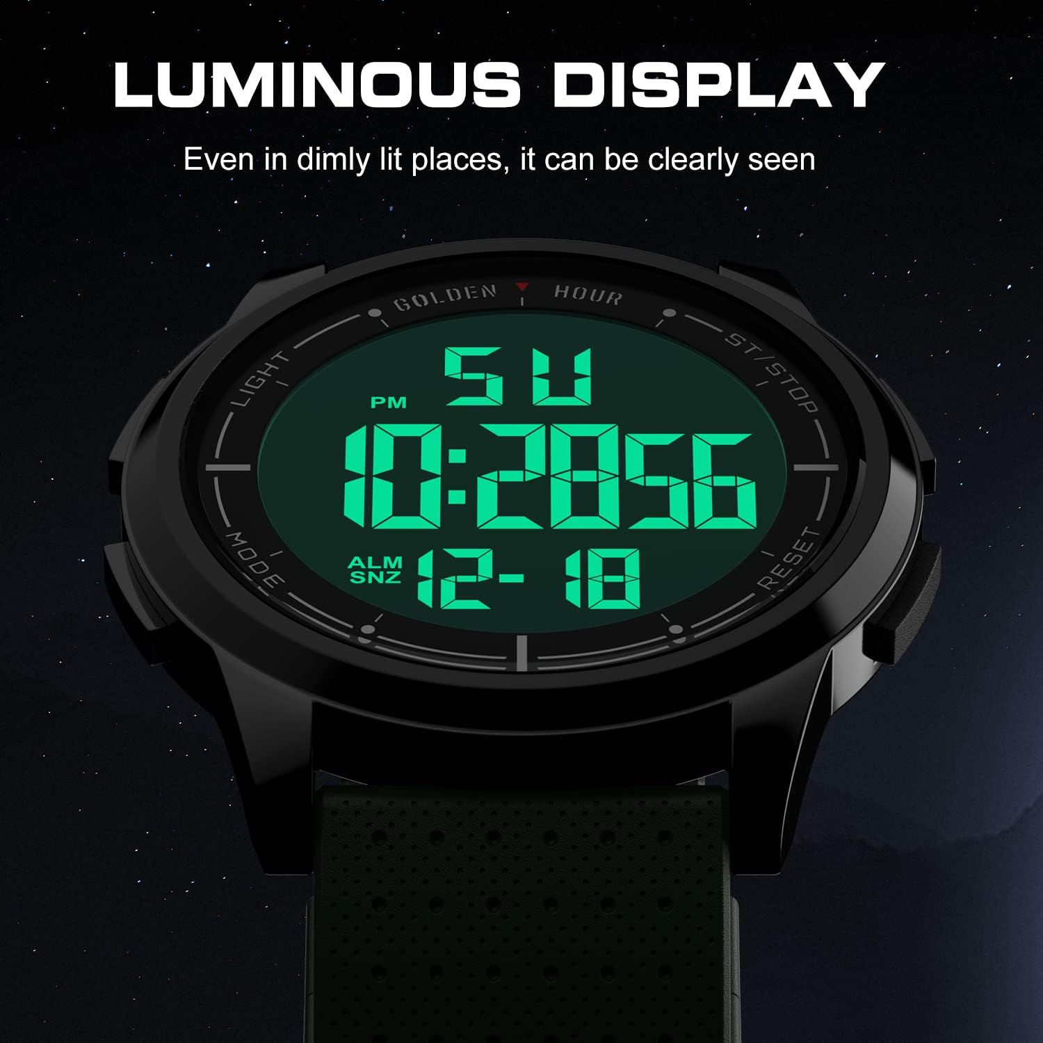 Detalle de GOLDEN HOUR Ultra-Thin Waterproof Digital Sports Watch with Wide-Angle Display