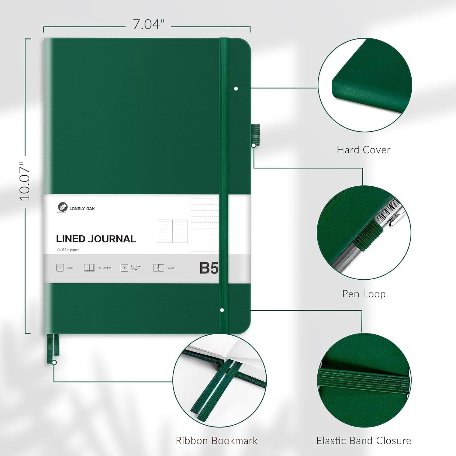 Thumbnail 6 de Lonely Oak Notizbuch B5 Liniert Hardcover – 160 Seiten, 120 g/m² Premium-Papier, Leder-Cover