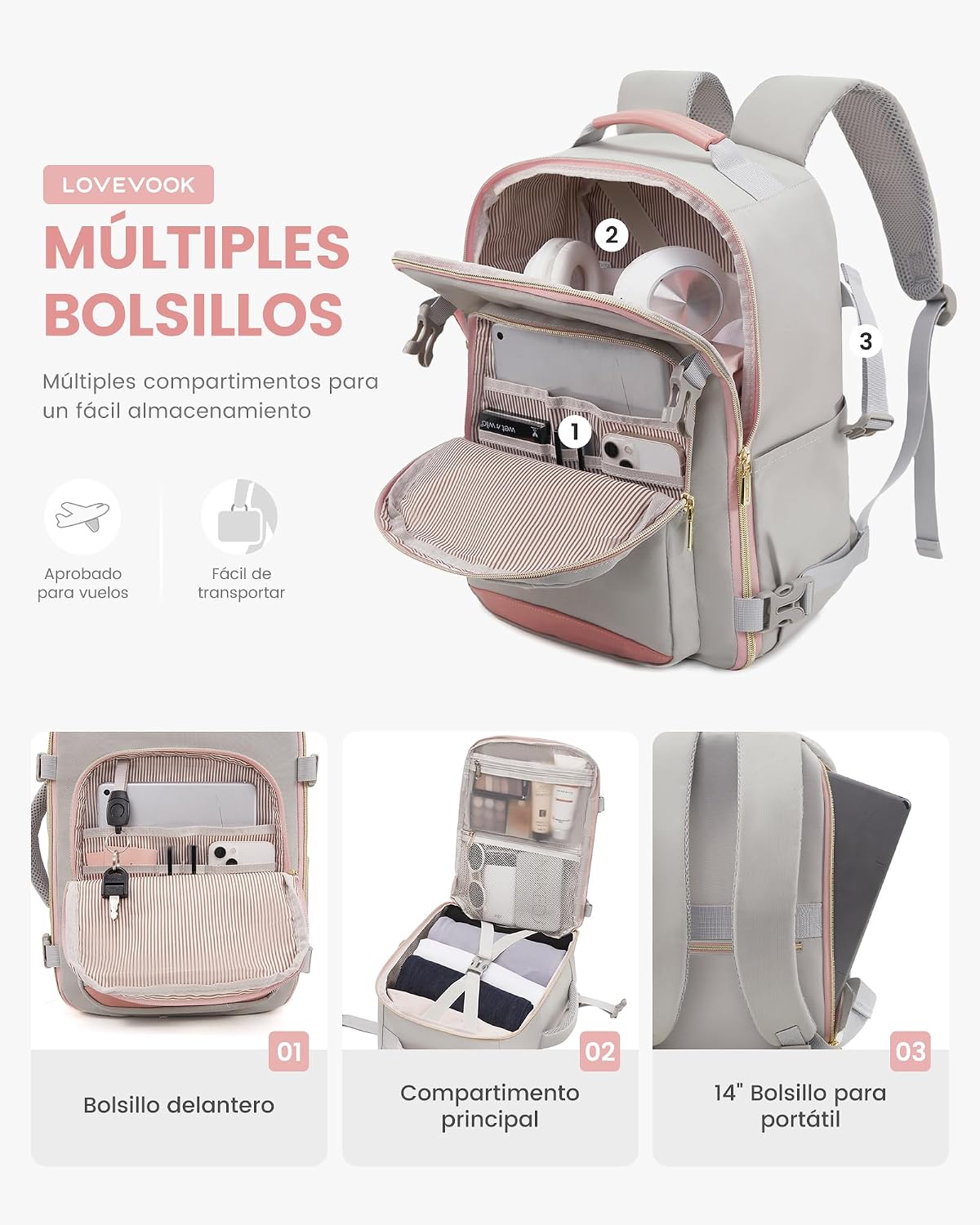 Detalle 2 de LOVEVOOK Mochila Viaje Cabina 40x30x20
