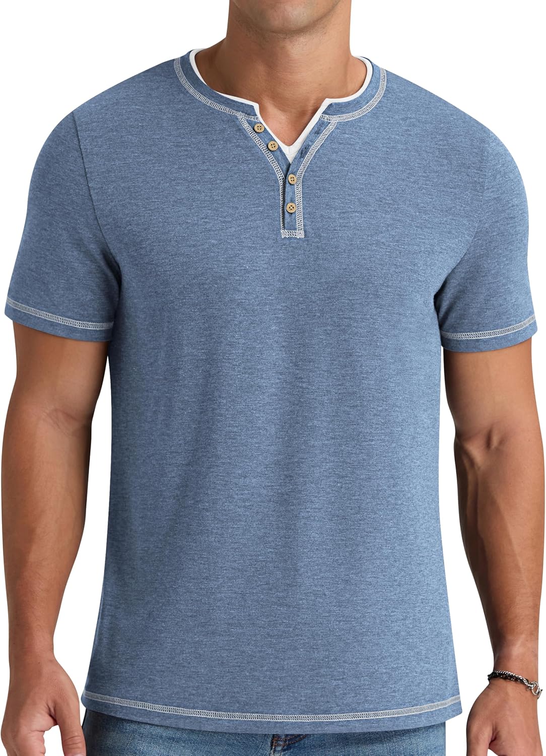 Thumbnail 1 de NITAGUT Herren Henley T-Shirt Kurzarm mit V-Ausschnitt – Slim Fit, sommerlich