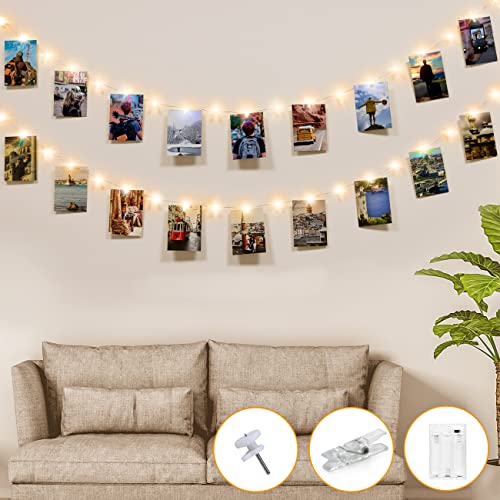 Detalle de Kolpop 50LED Photo Clip String Lights, 5M – Battery-Powered Copper Wire Fairy Lights with 30 Clips for Indoor Decor