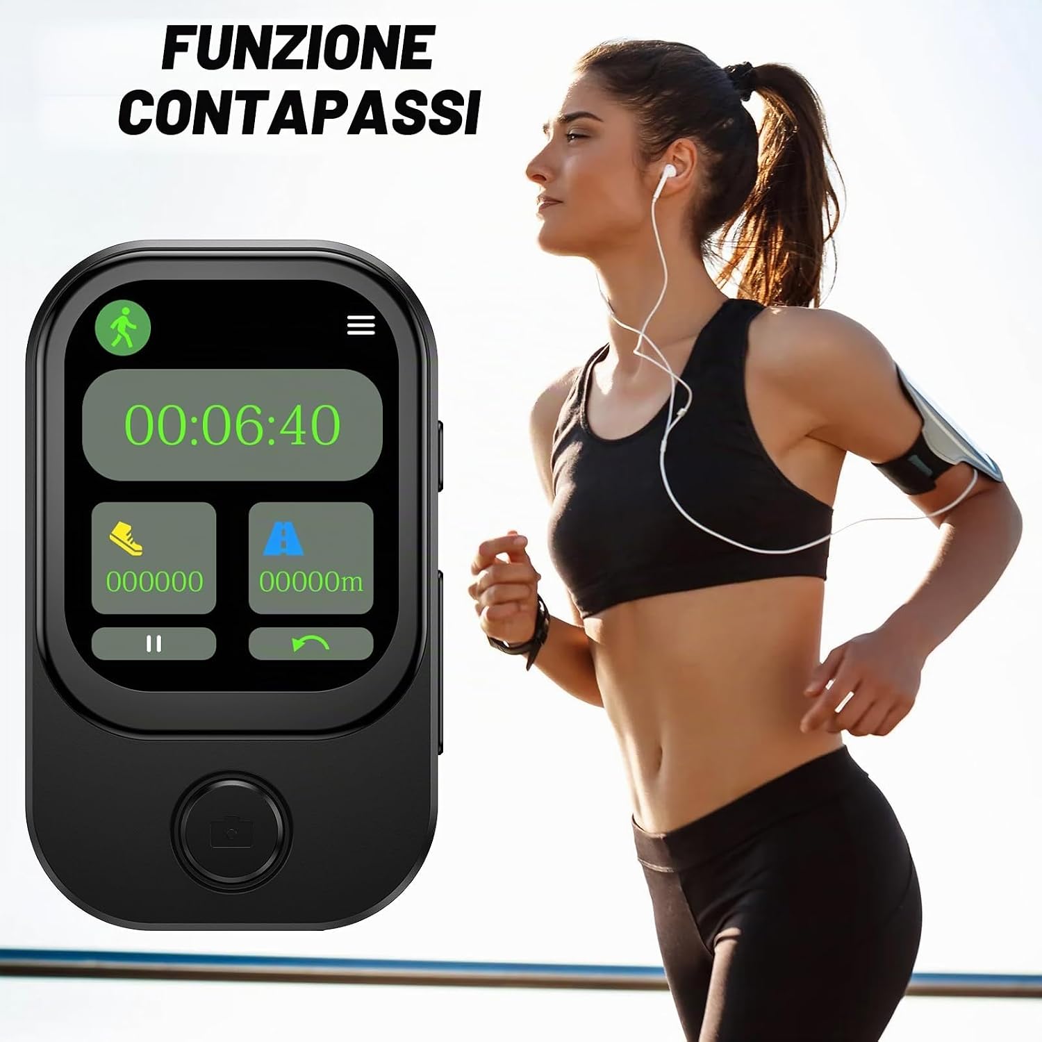 Detalle de 64GB Lettore MP3 Bluetooth 5.4 con fotocamera apribile a 180° — HD, FM e pedometro