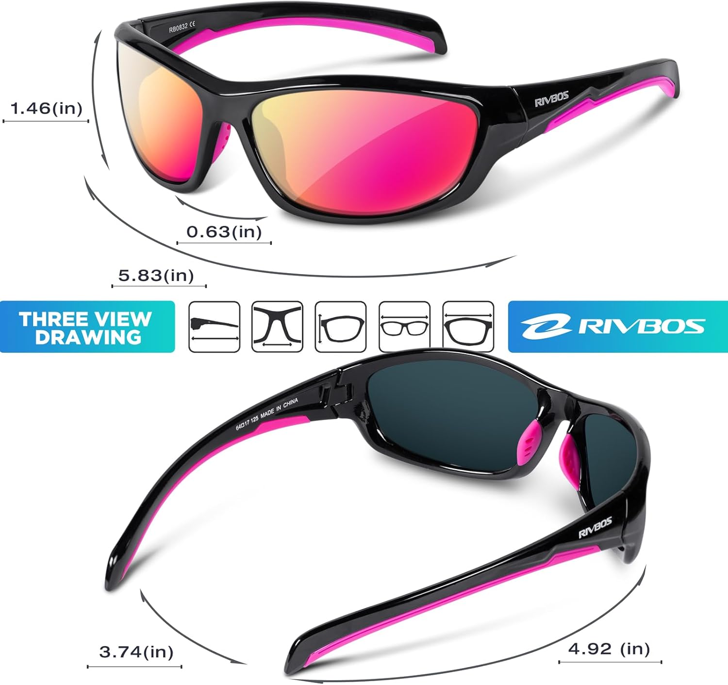 Thumbnail 1 de RIVBOS Polarized Sports Sunglasses with TR90 Unbreakable Frame RB832