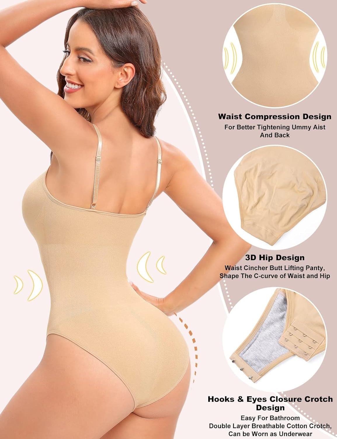 Detalle de Niwicee Body Contenitivo Modellante Donna con spalline regolabili e ganci nel cavallo