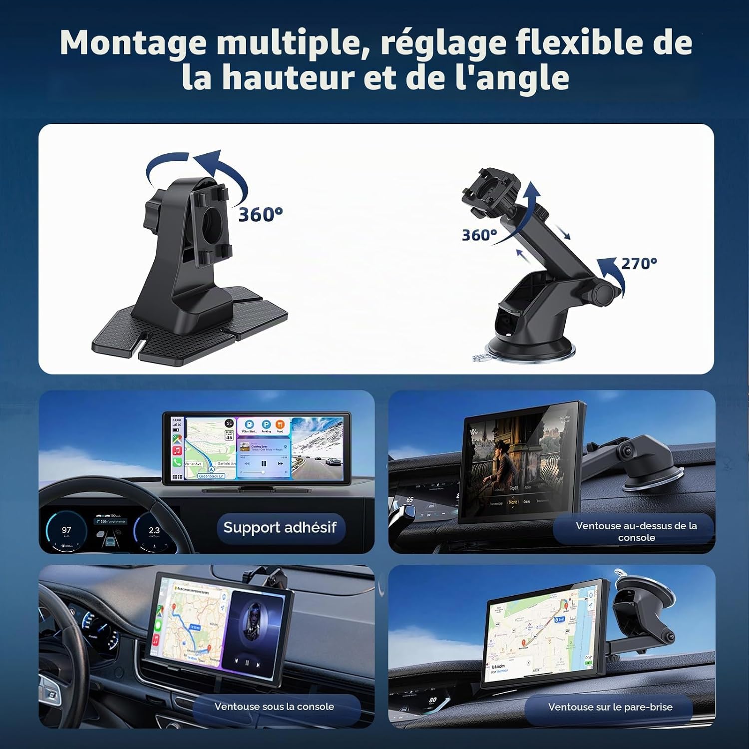 Thumbnail 6 de Écran Carplay sans Fil 10,26" avec Dashcam 4K et Caméra de recul 1080P – CarPlay, Android Auto, GPS, BT et Mirror Link
