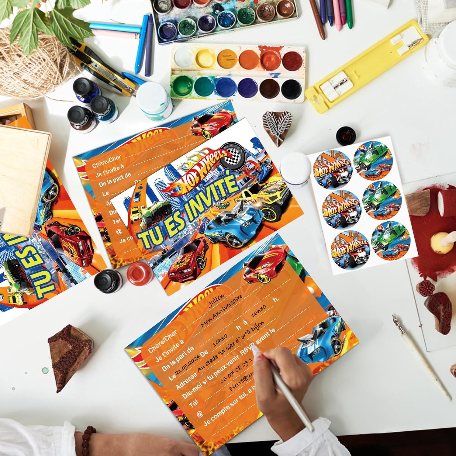 Thumbnail 3 de Ctxtqtdt : lot de 12 cartes d’invitation Hot Wheels pour anniversaire (A6) avec enveloppes