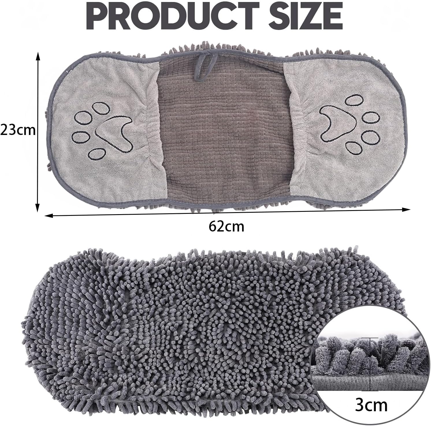 Thumbnail 1 de Didabotak Microfiber Dog Bath Towel – Ultra-Absorbent, Large 62 x 23 cm Pet Towel with Dual Hand Pockets