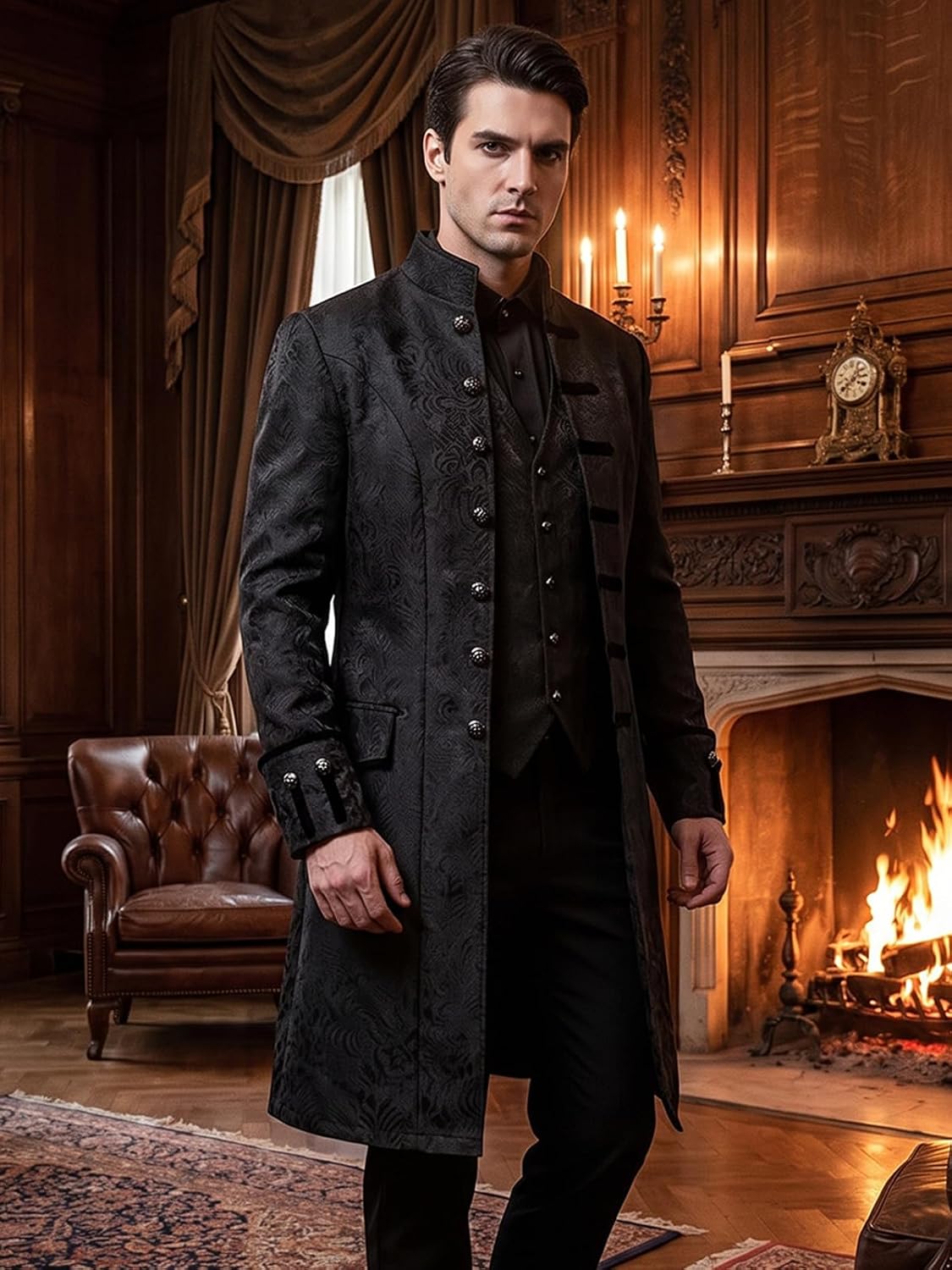 Thumbnail 5 de VNVNE Men’s Steampunk Tailcoat Jacket, Jacquard Gothic Victorian Costume