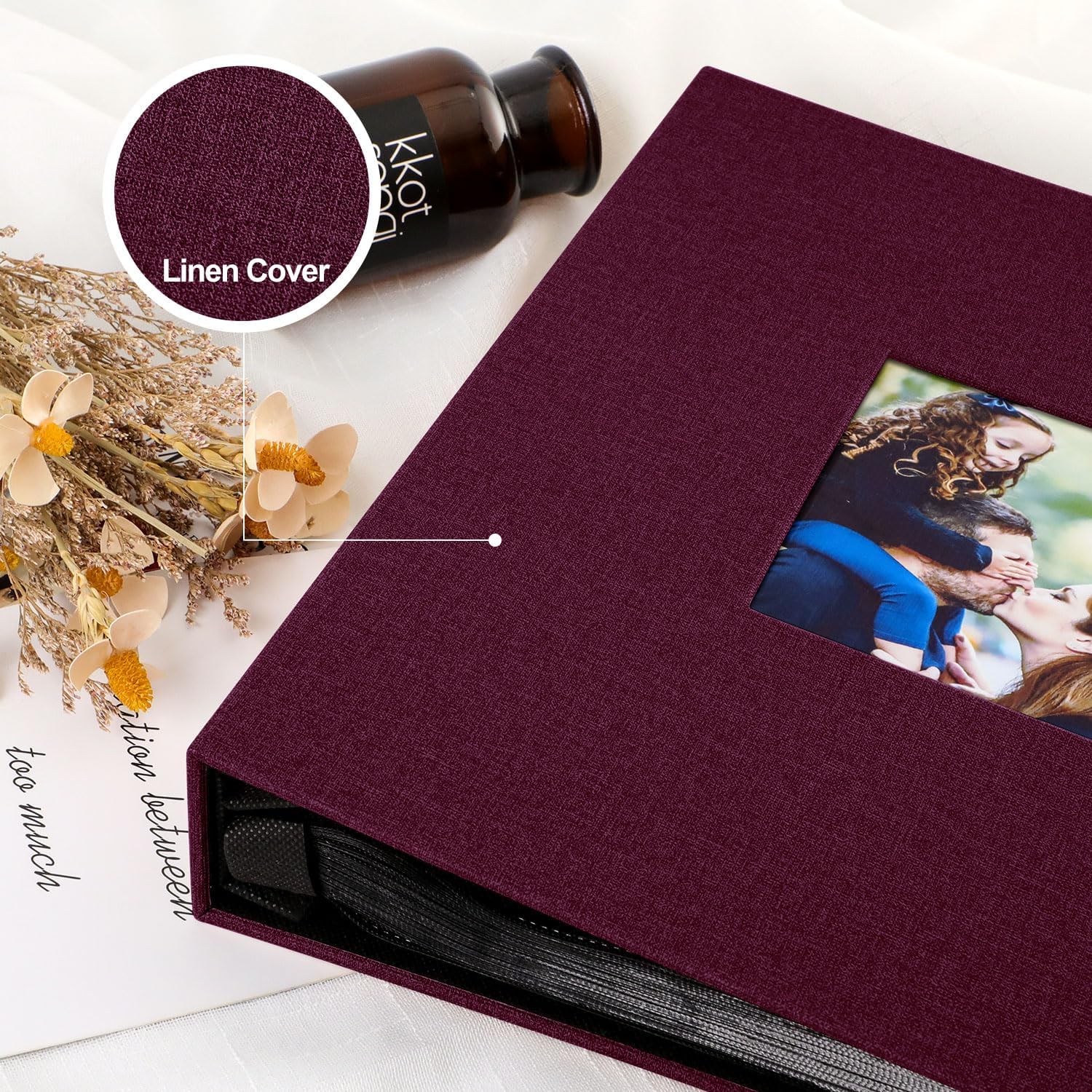 Thumbnail 2 de Benjia 6x4 photo album with 1000 pockets (slip-in), linen cover, burgundy (holds landscape & portrait 10x15cm)