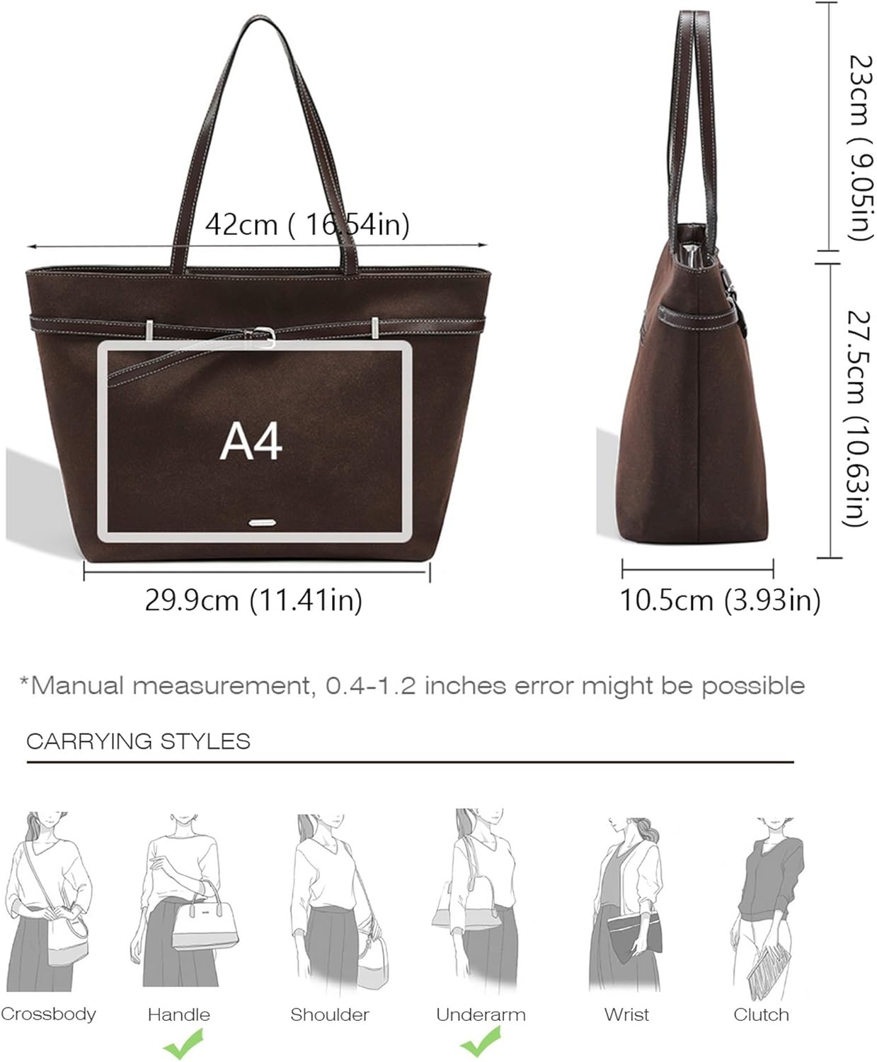 Thumbnail 5 de David Jones sac à main shopping grande taille en simili daim PU, porté épaule avec anse longue (A4, 1 compartiment zippé)