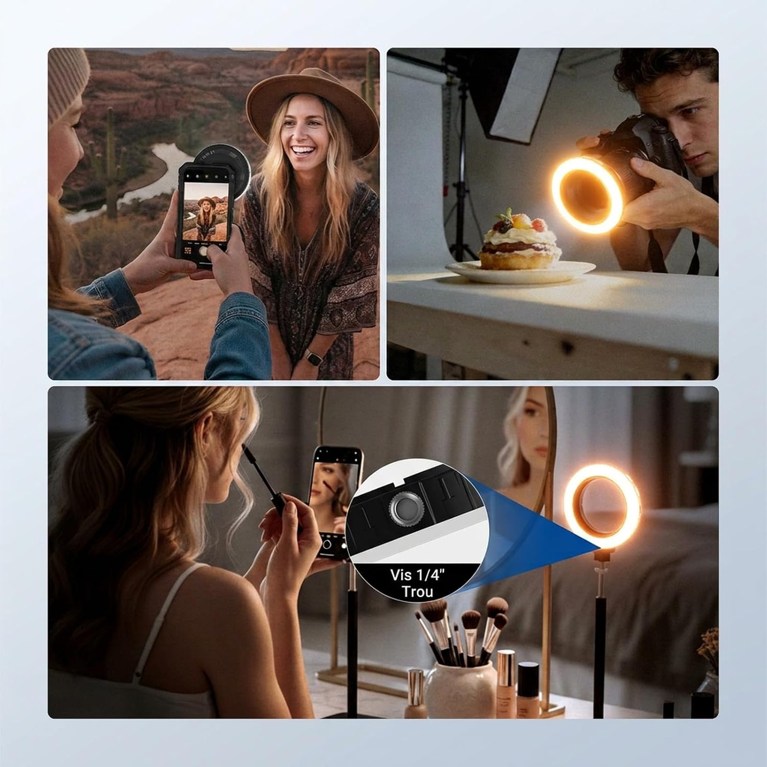 Detalle 2 de NEEWER Basics M22 anneau lumineux LED fileté 67 mm (bicolore, rechargeable, CRI95+)