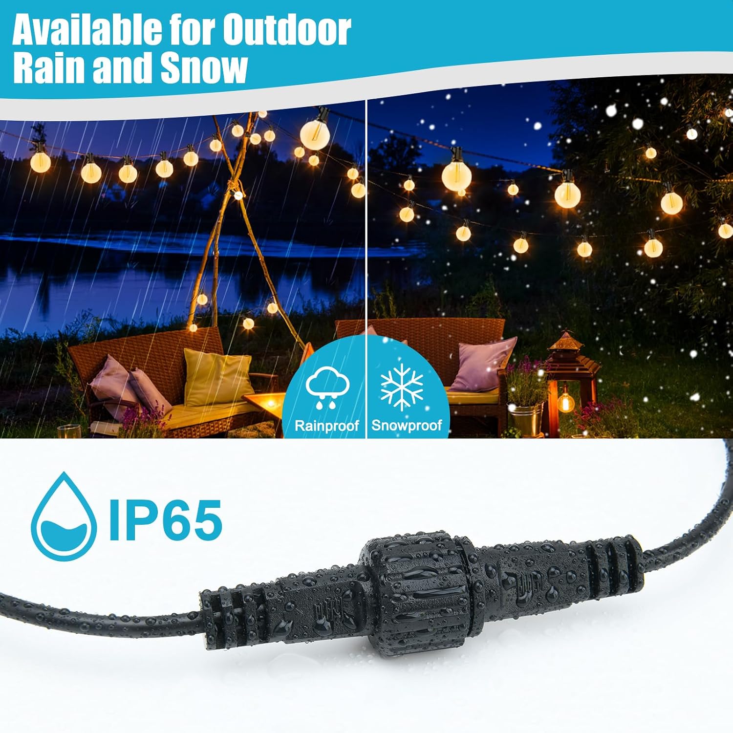 Detalle de Dalugo 10M IP65 Waterproof Outdoor Festoon Lights Extension Lead Wire – 2 Pin Anti-corrosion Black Extension Cable for G40 Globe and Solar String Lights