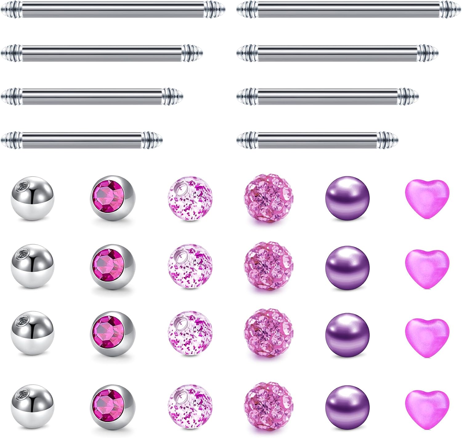 Detalle de Briana Williams 14G Replacement Balls Straight Barbells for Tongue and Nipple Piercings (12/14/16/18mm) in Surgical Steel with UV Finish