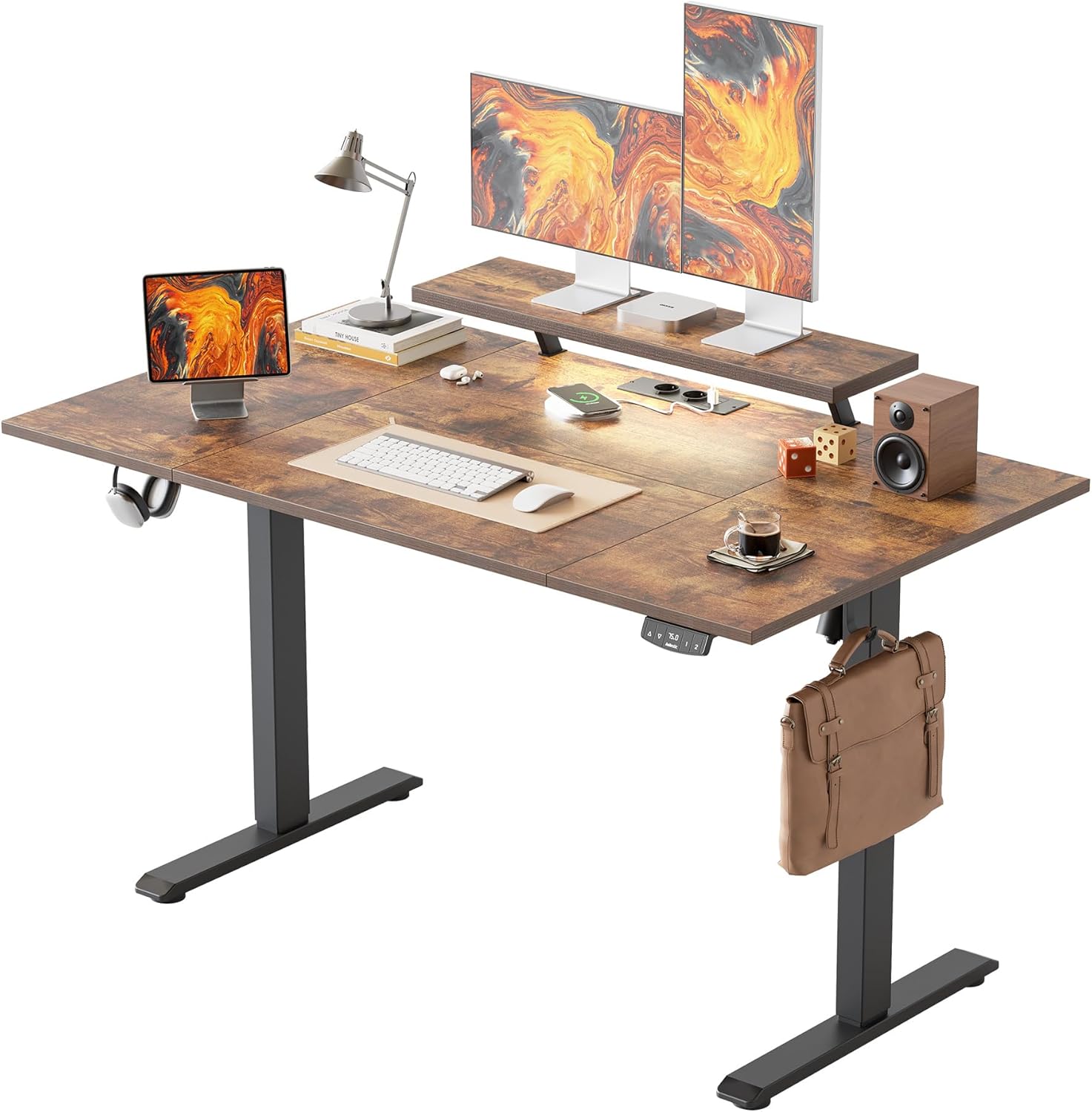 Thumbnail 6 de Agilestic Electric Standing Desk with Movable Monitor Stand (100 x 60 cm, Rustic Brown) – Two Memory Presets