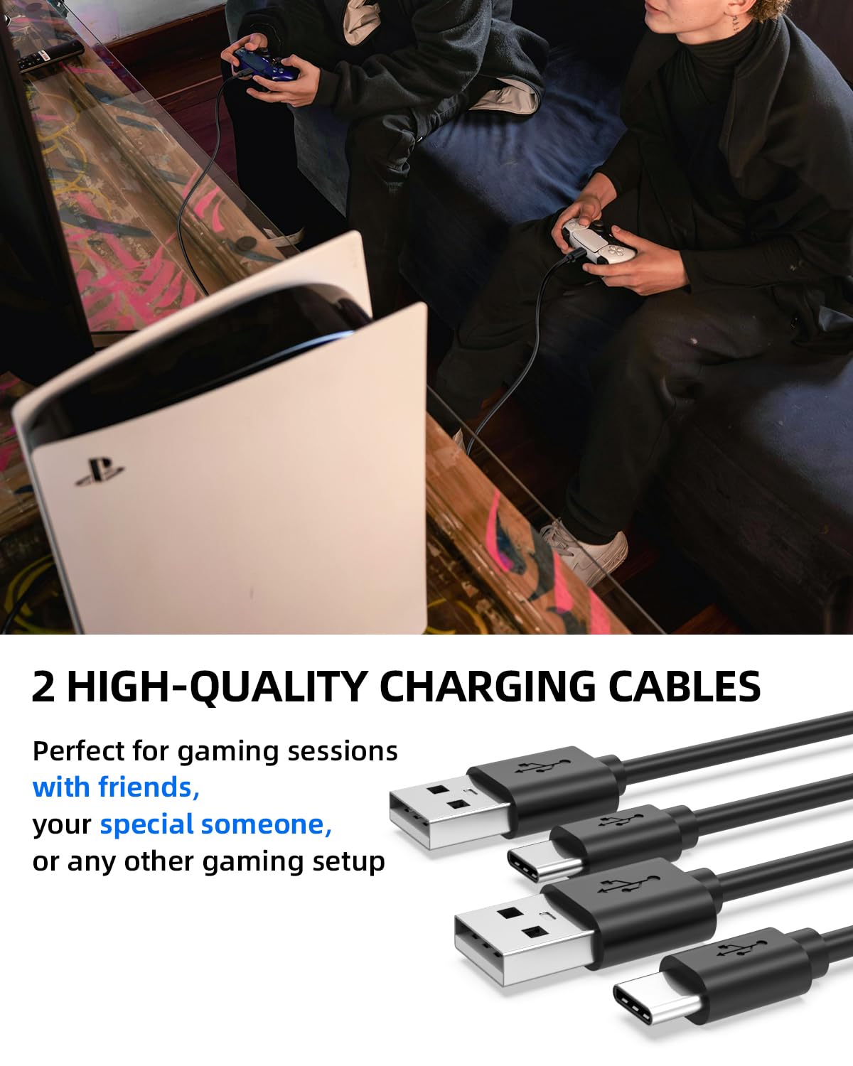 Detalle 2 de Superer 2-Pack 3m USB-C Charging Cables for PS5/PlayStation 5 & More
