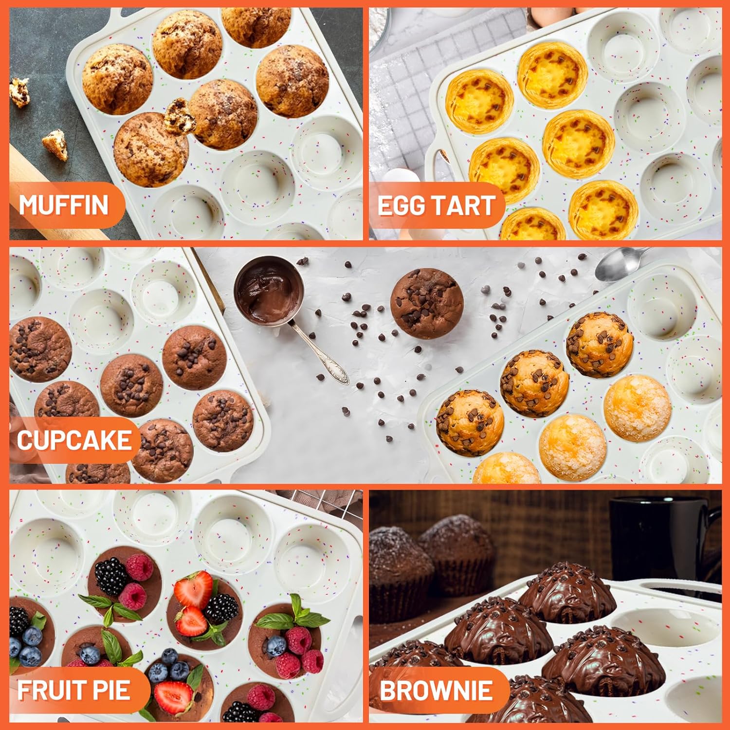 Thumbnail 5 de Vinino 2-Pack Silicone Muffin Pan (BPA-Free), 12-Cup Cupcake & Muffin Tray with Metal-Reinforced Frame