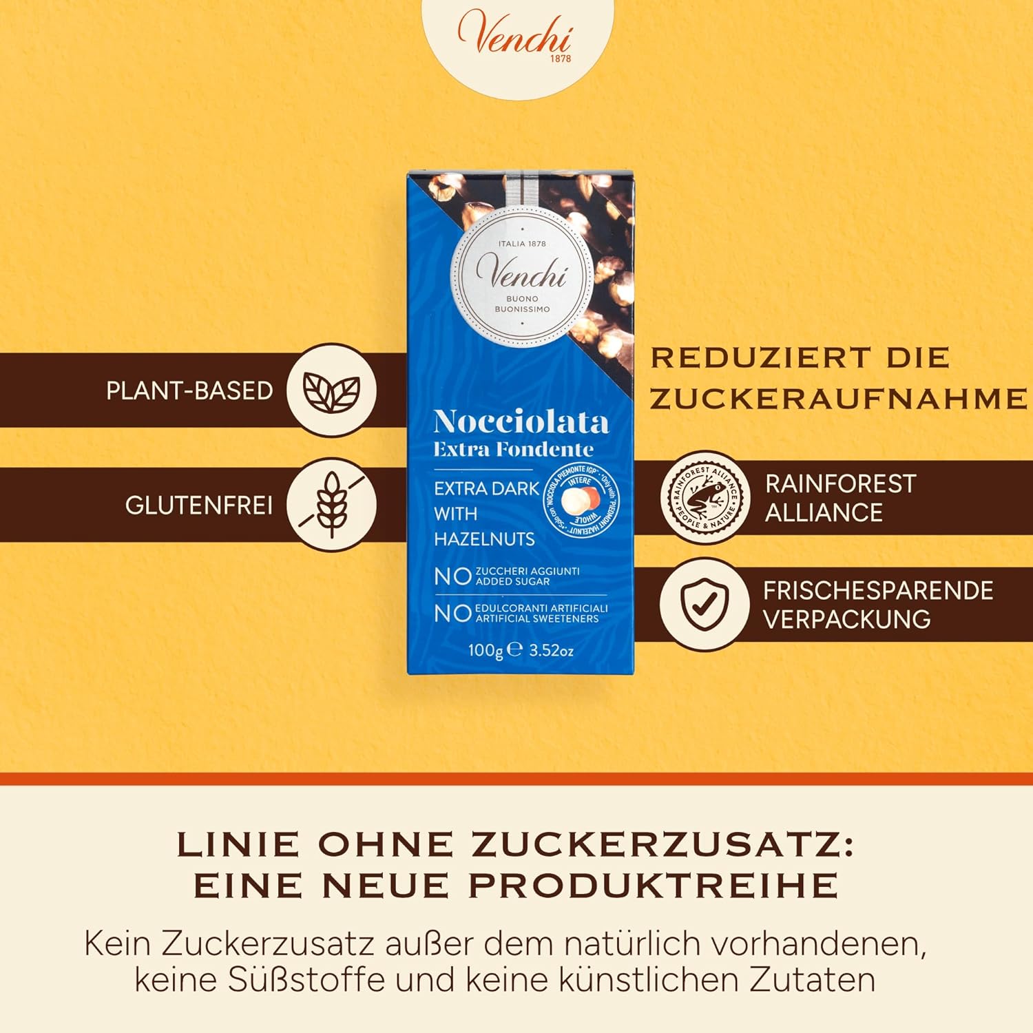 Thumbnail 4 de Venchi Zartbitterschokolade mit Haselnüssen (NO Added Sugar) – glutenfrei & vegan, 100 g