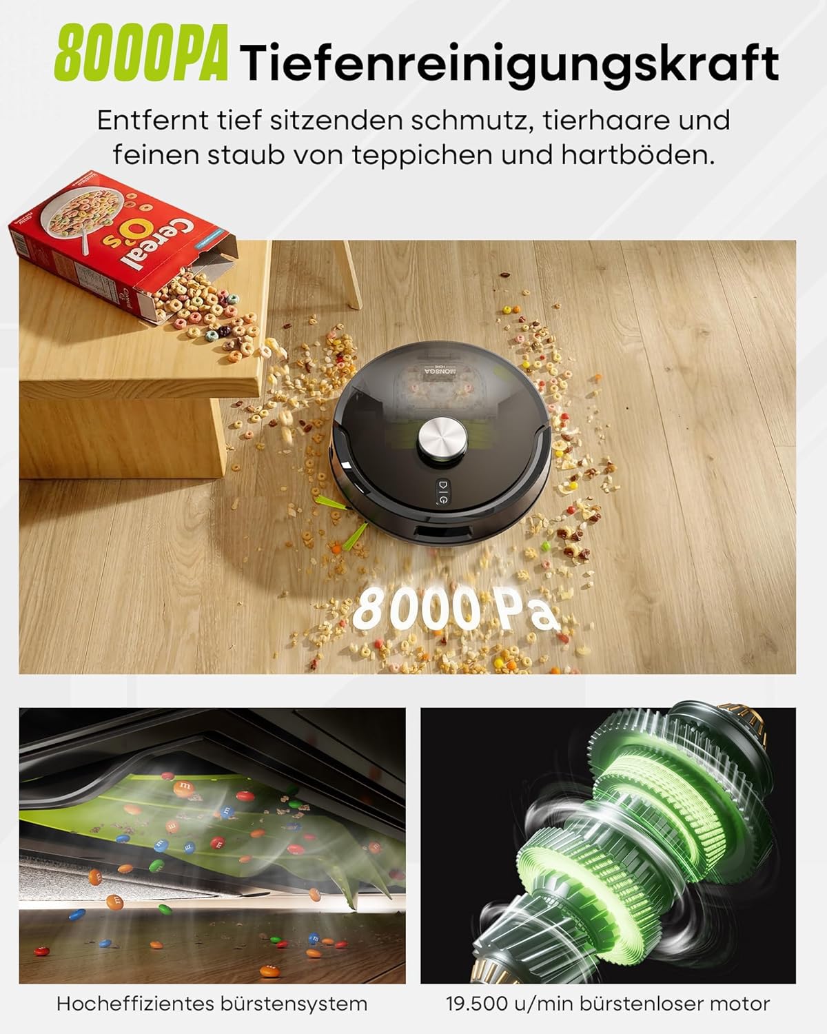 Thumbnail 1 de MONSGA Saugroboter mit Wischfunktion 8000PA – 4-in-1 Reinigung, Absaugstation und LiDAR Navigation