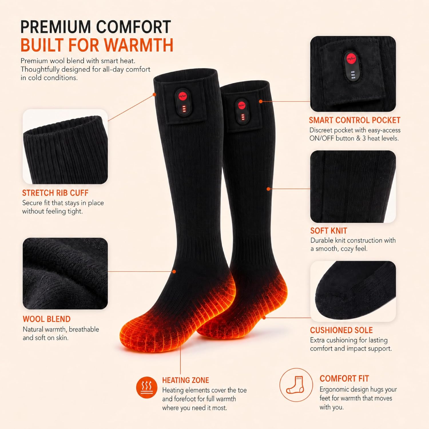 Thumbnail 3 de WEIVIOQ PG-7000B Heated Socks, Wool Blend, App and Button Control