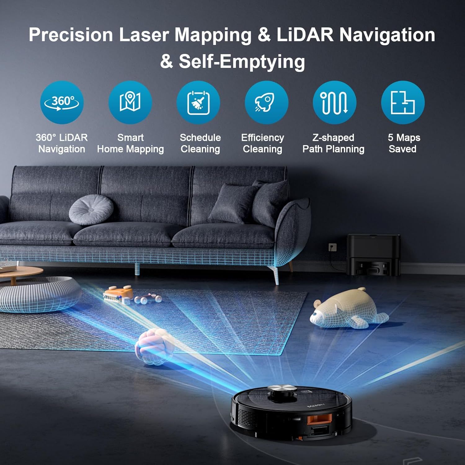 Detalle de MAMNV D13S MAX Robot Vacuum and Mop: 11500 Pa Suction, 3-in-1 Cleaning