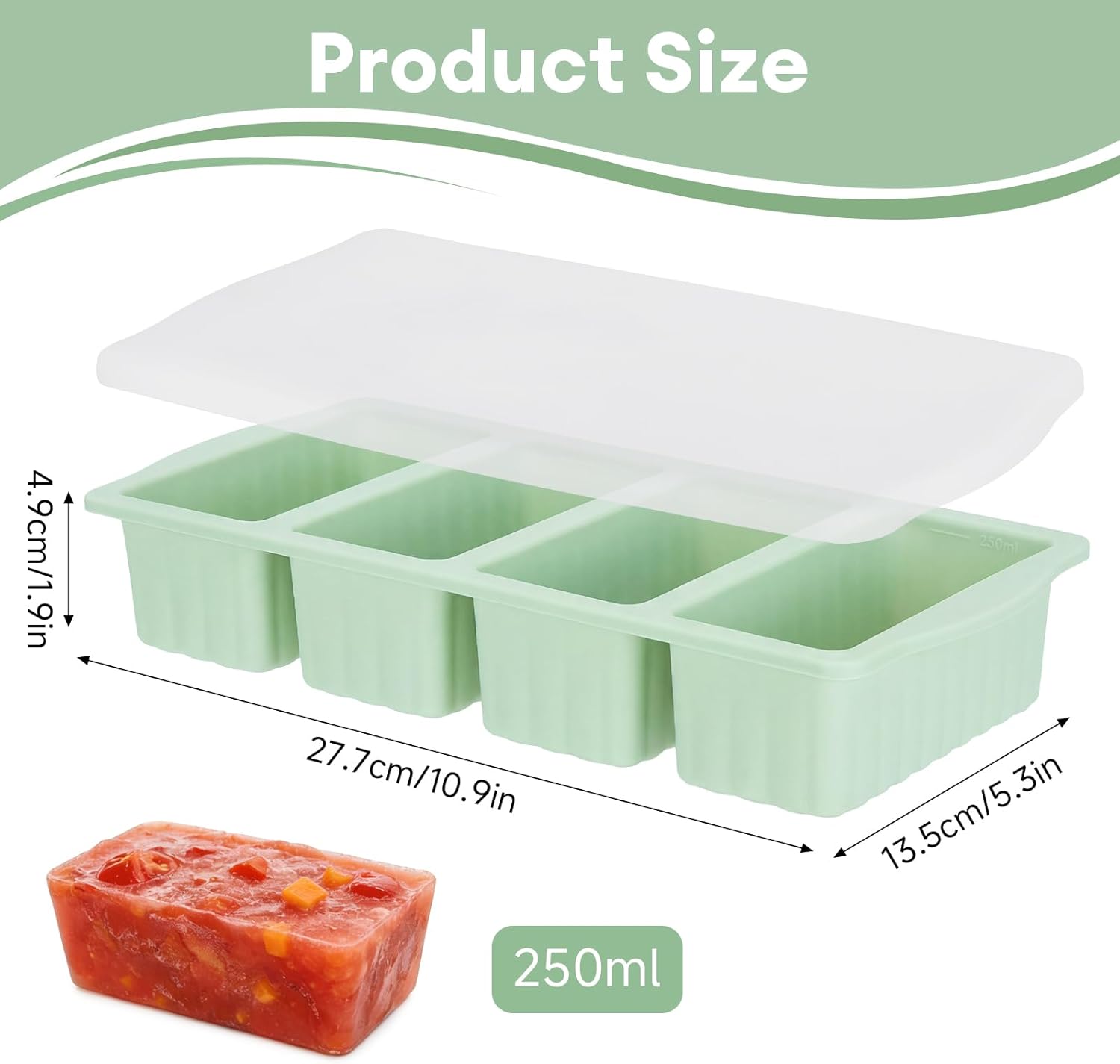 Detalle 2 de 2 Pack Silicone Freezer Moulds for Batch Cooking: 1-Cup Soup Portions with Airtight Lids