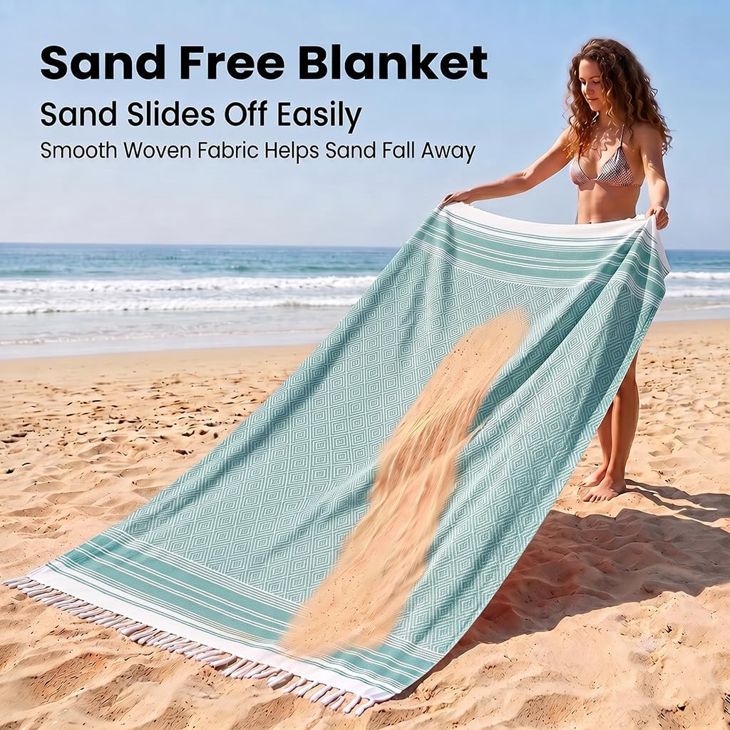 Thumbnail 2 de Yongoes XL-23-Teal Oversized Turkish Beach Towel Blanket, Teal Cotton Blend
