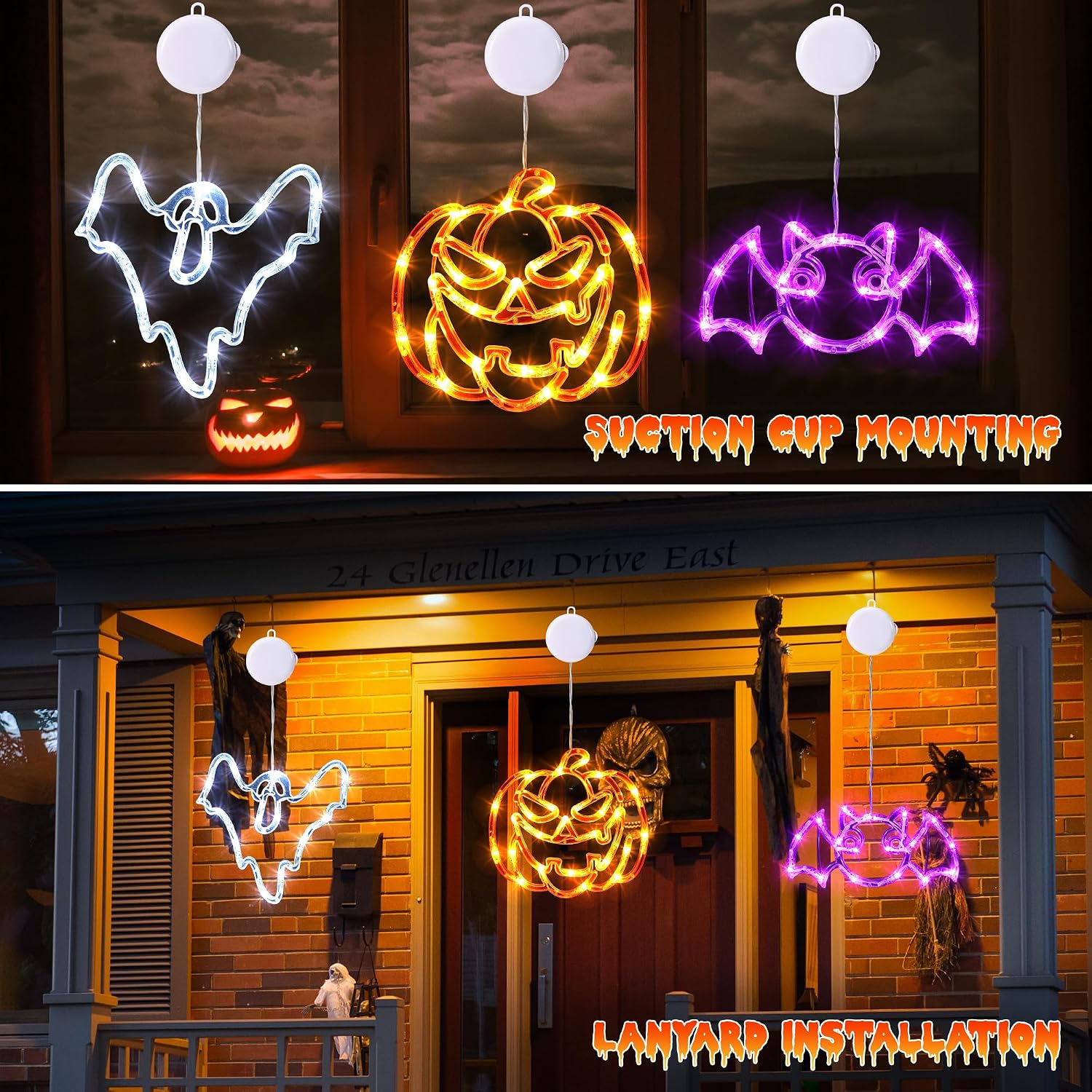 Detalle de Joomer Halloween Window Lights, 3-Pack with Ghost, Bat and Pumpkin Designs