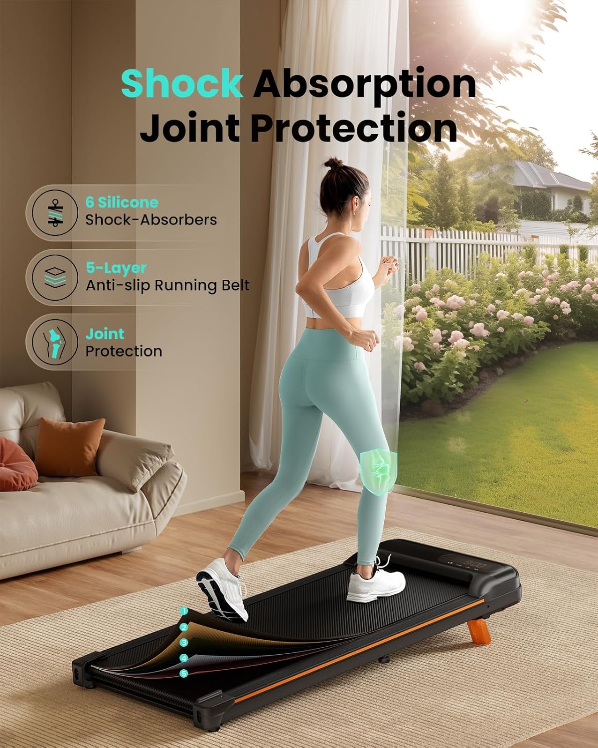 Detalle 2 de Abonow 3000W Under-Desk Walking Pad, 8% Manual Incline, LED Display