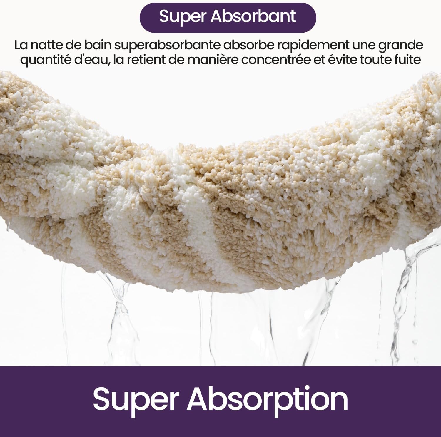 Thumbnail 3 de DEXI Tapis de salle de bain antidérapant 44 x 76 cm en microfibre, beige