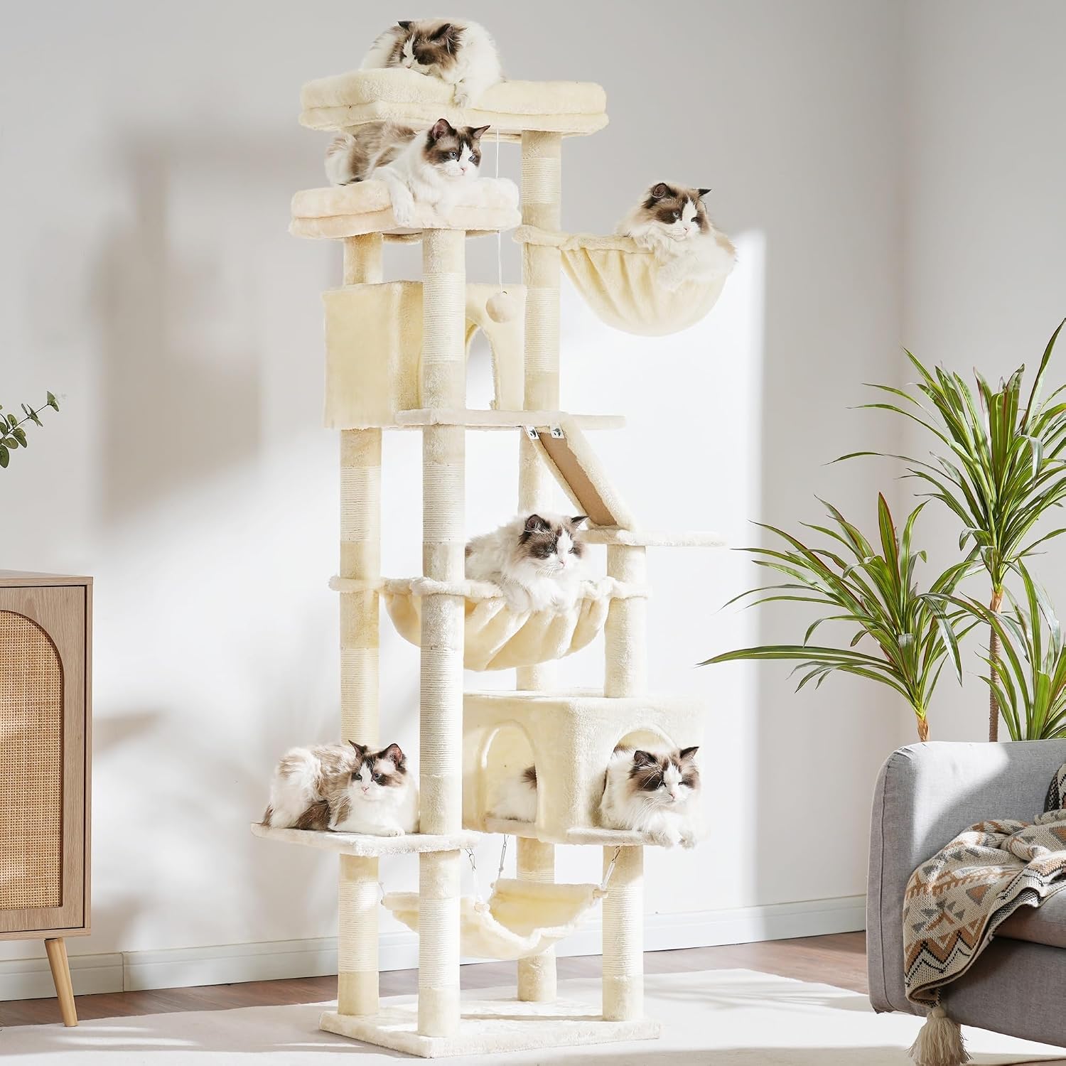 Thumbnail 6 de Heybly Cat Tree 180 cm Tall Tower for Indoor Cats (HCT034M) – Multi-Level, Sturdy and Easy to Assemble