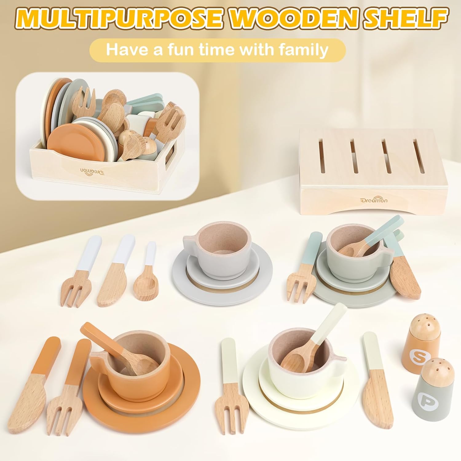Thumbnail 5 de Dreamon Wooden Play Food Set (27 PCS) – Toddler tea set kitchen toy for pretend play