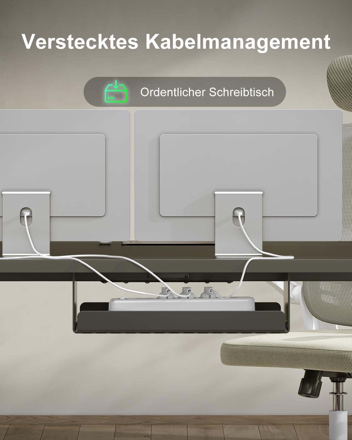 Detalle 2 de Devoko Höhenverstellbarer Schreibtisch 140x80 cm – elektrisch höhenverstellbar mit Typ-C Ladeanschluss, Kabelmanagement und Mobilität