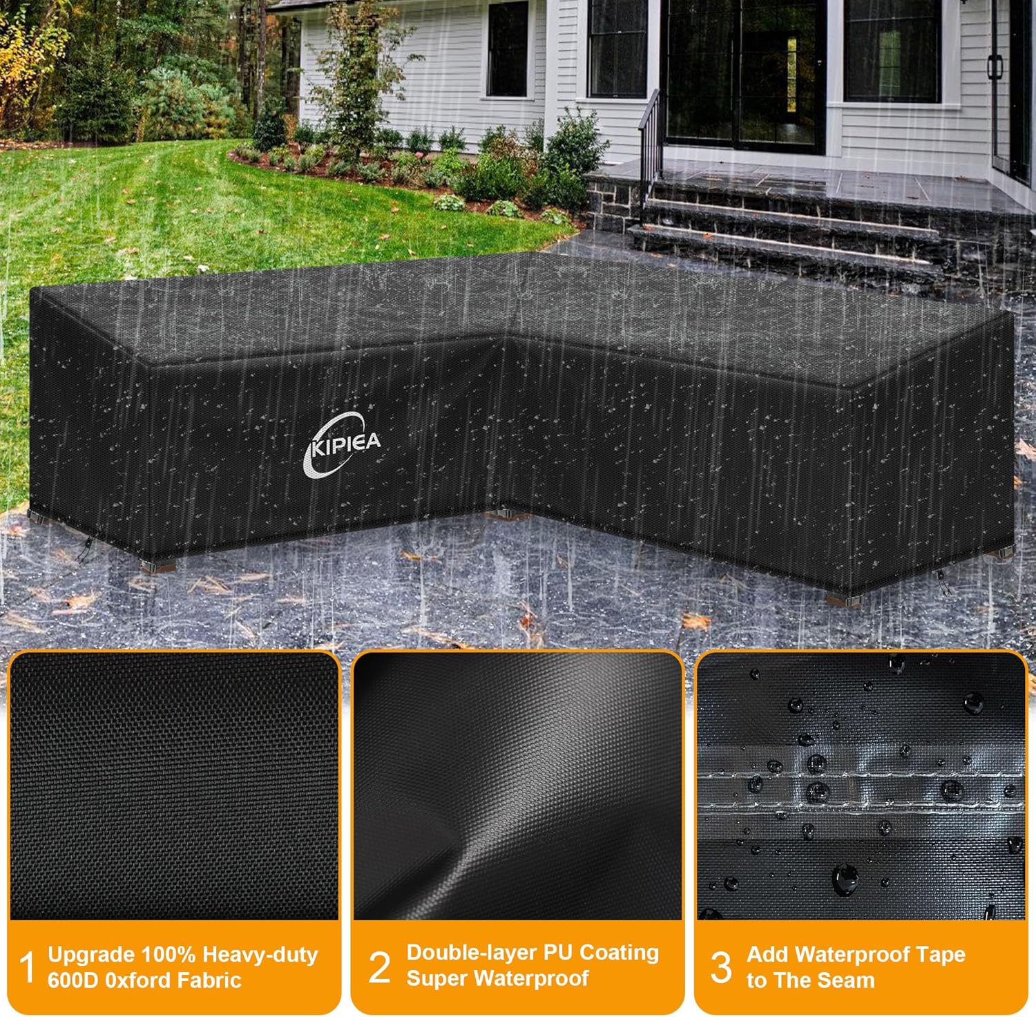 Thumbnail 2 de Kipiea 70" x 70" L x 33.5"D x 31" H V-Shape Sectional Cover, 600D Oxford