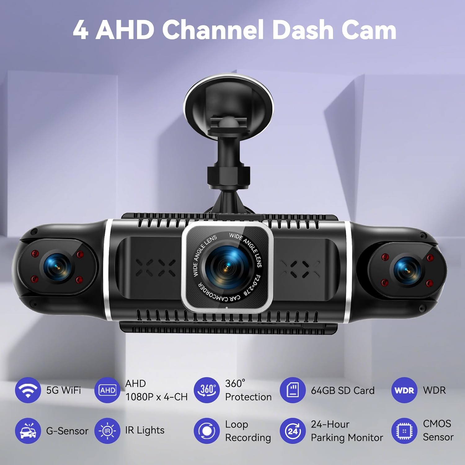 Detalle 2 de 4K Dashcam Auto vorne hinten – 4-Kanal-Überwachung mit WLAN, G-Sensor & Parkmodus