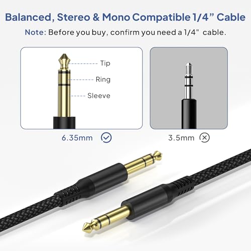 Thumbnail 2 de Elebase 6.35mm TRS Instrument Cable 3M 2Pack – 1/4 Inch Male Guitar Cord, 10ft