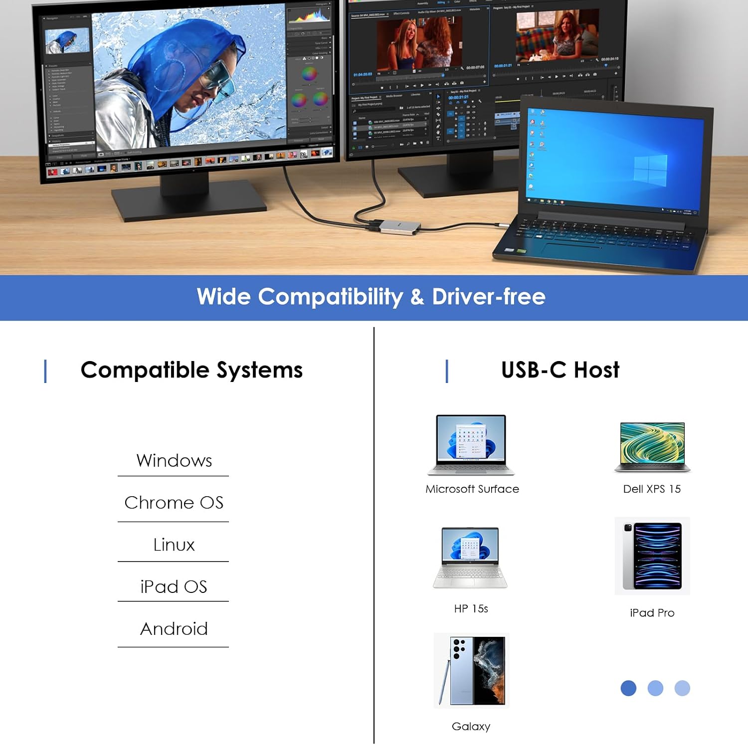Thumbnail 6 de WAVLINK Dual USB-C to Dual HDMI Adapter (Dual 4K@60Hz with 100W Power Delivery) for Dell XPS, HP, Lenovo & Thunderbolt 3/4 laptops