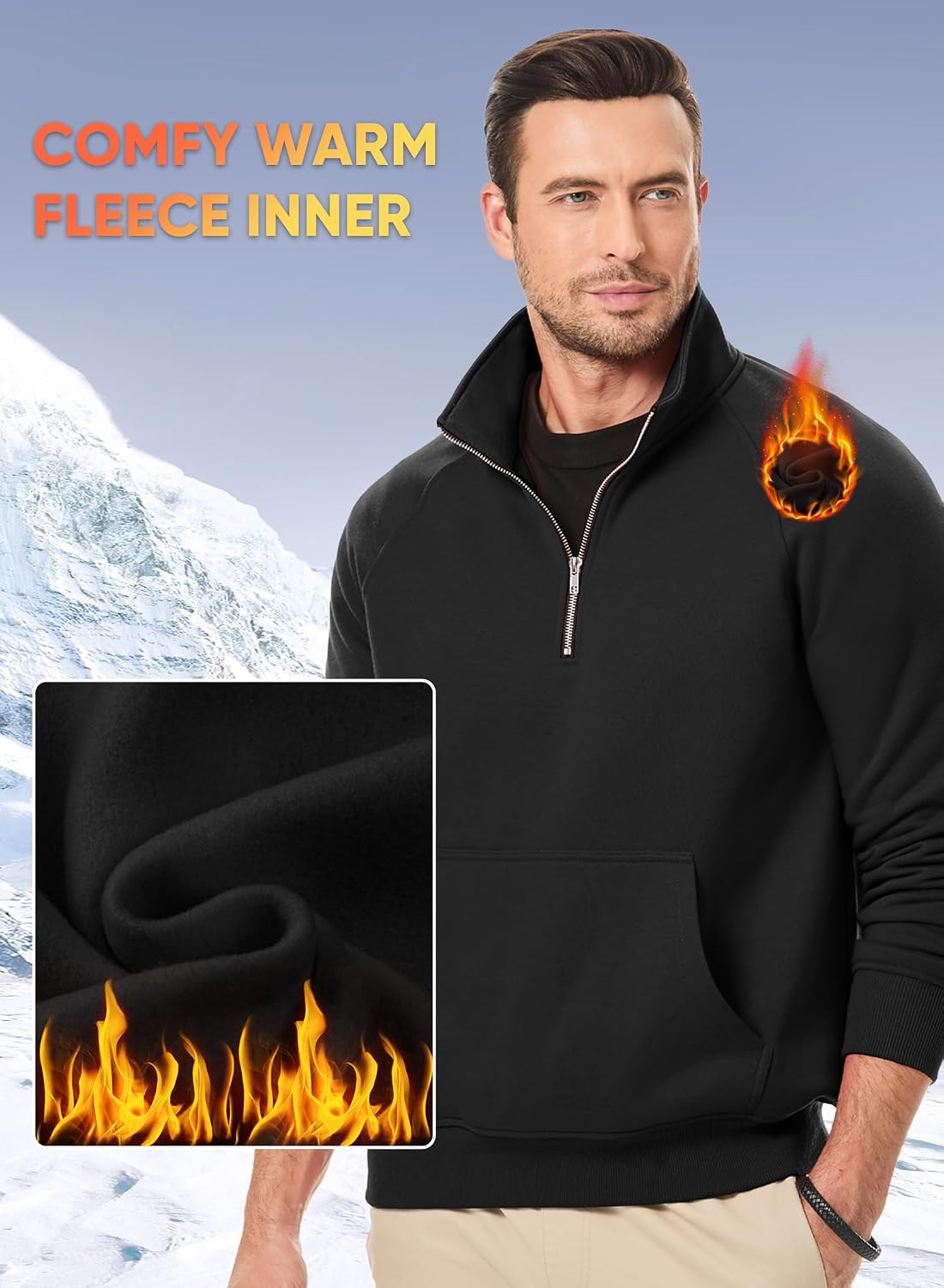 Thumbnail 3 de JMIERR Men’s Fleece Quarter-Zip Pullover with Pockets